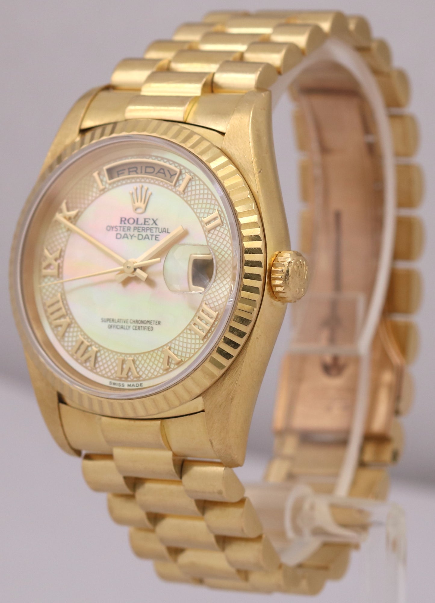 UNPOLISHED Rolex Day-Date President MOP DECO ROMAN 36mm 18K Yellow Gold 18238