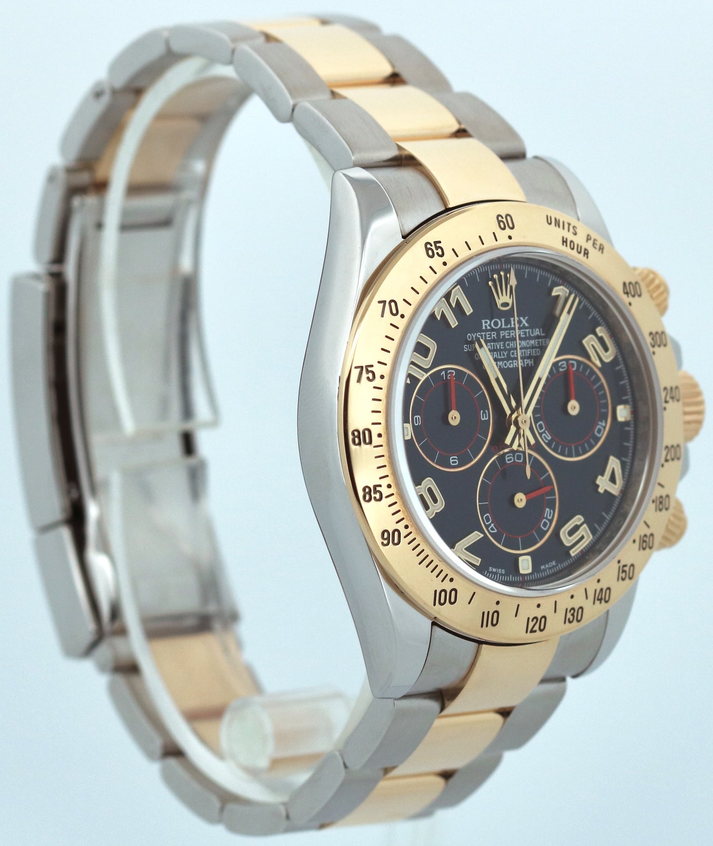 Rolex Daytona Cosmograph 40mm BLUE RACING 18K Yellow Gold Steel Watch 116523