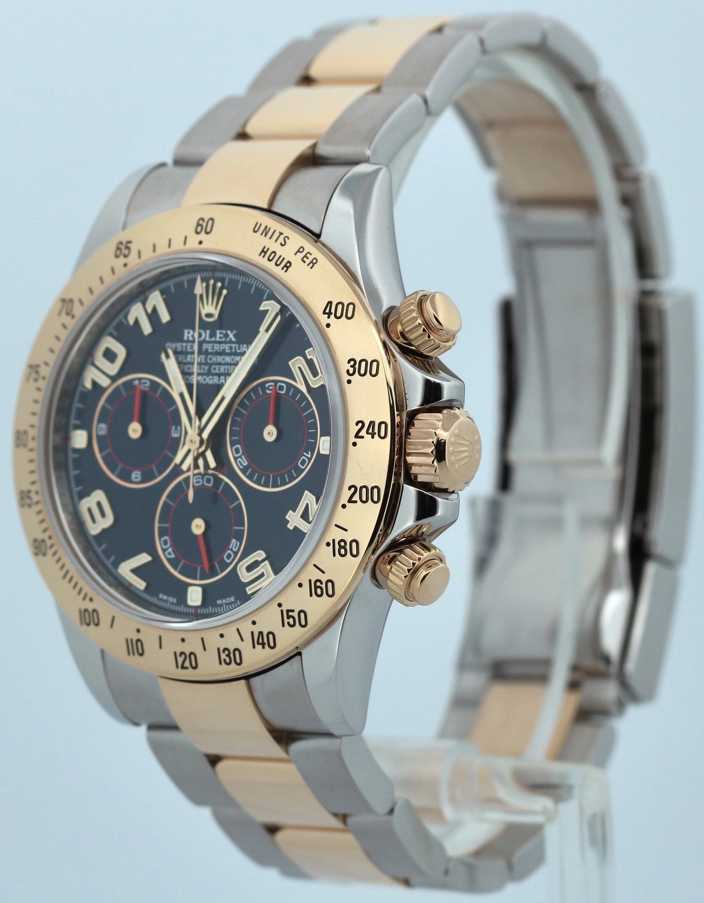 Rolex Daytona Cosmograph 40mm BLUE RACING 18K Yellow Gold Steel Watch 116523