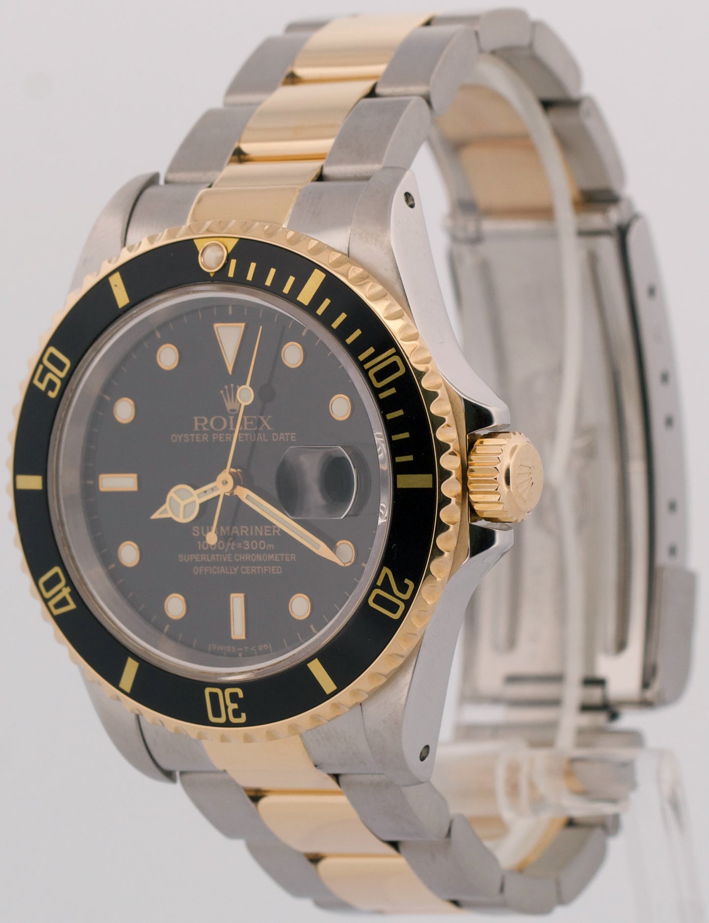 1993 Rolex Submariner Date 40mm BLACK 18K Yellow Gold Stainless Steel 16613
