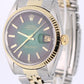 VINTAGE Rolex DateJust Two-Tone 18k Gold Steel GREEN VIGNETTE 36mm 1601 Watch