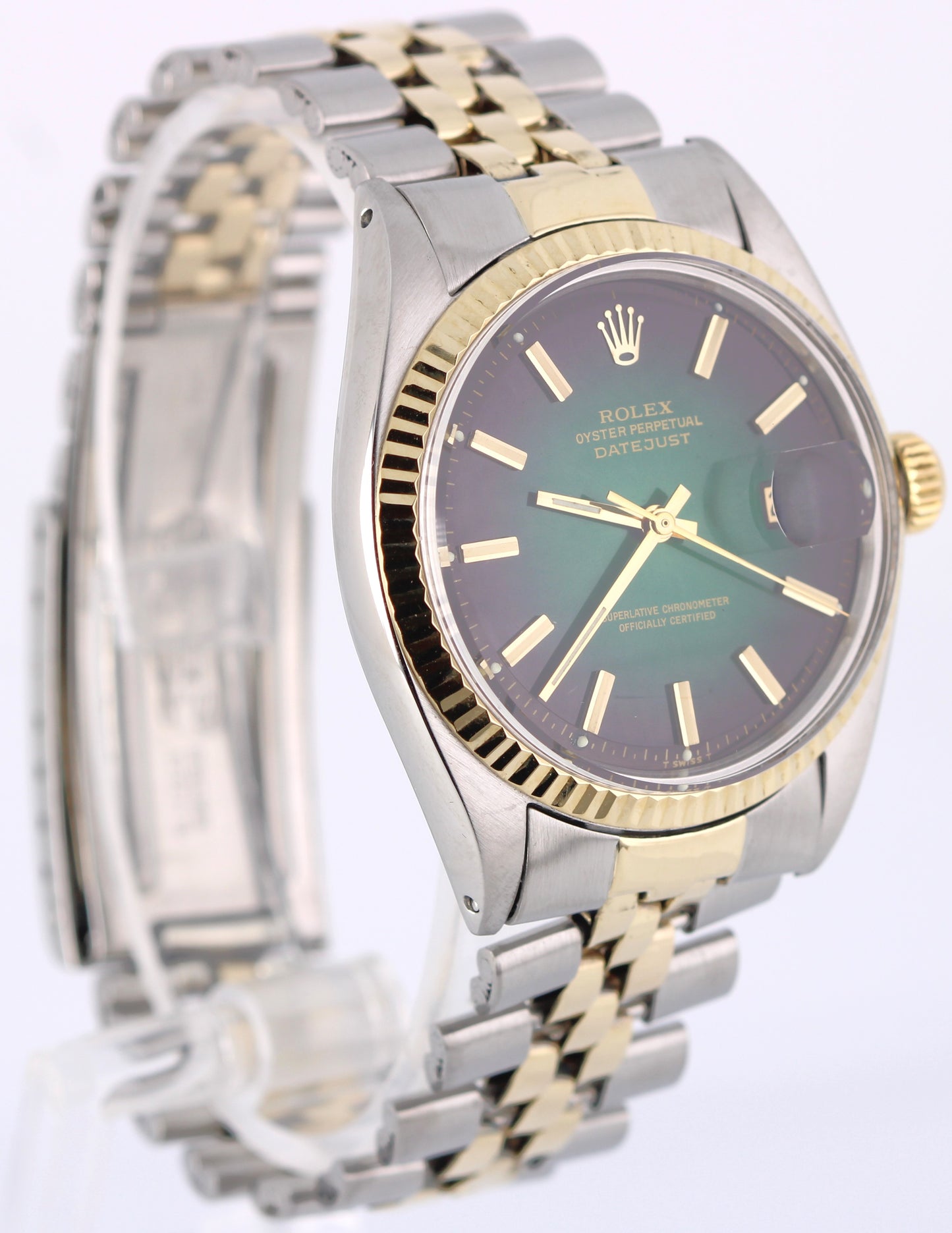 VINTAGE Rolex DateJust Two-Tone 18k Gold Steel GREEN VIGNETTE 36mm 1601 Watch