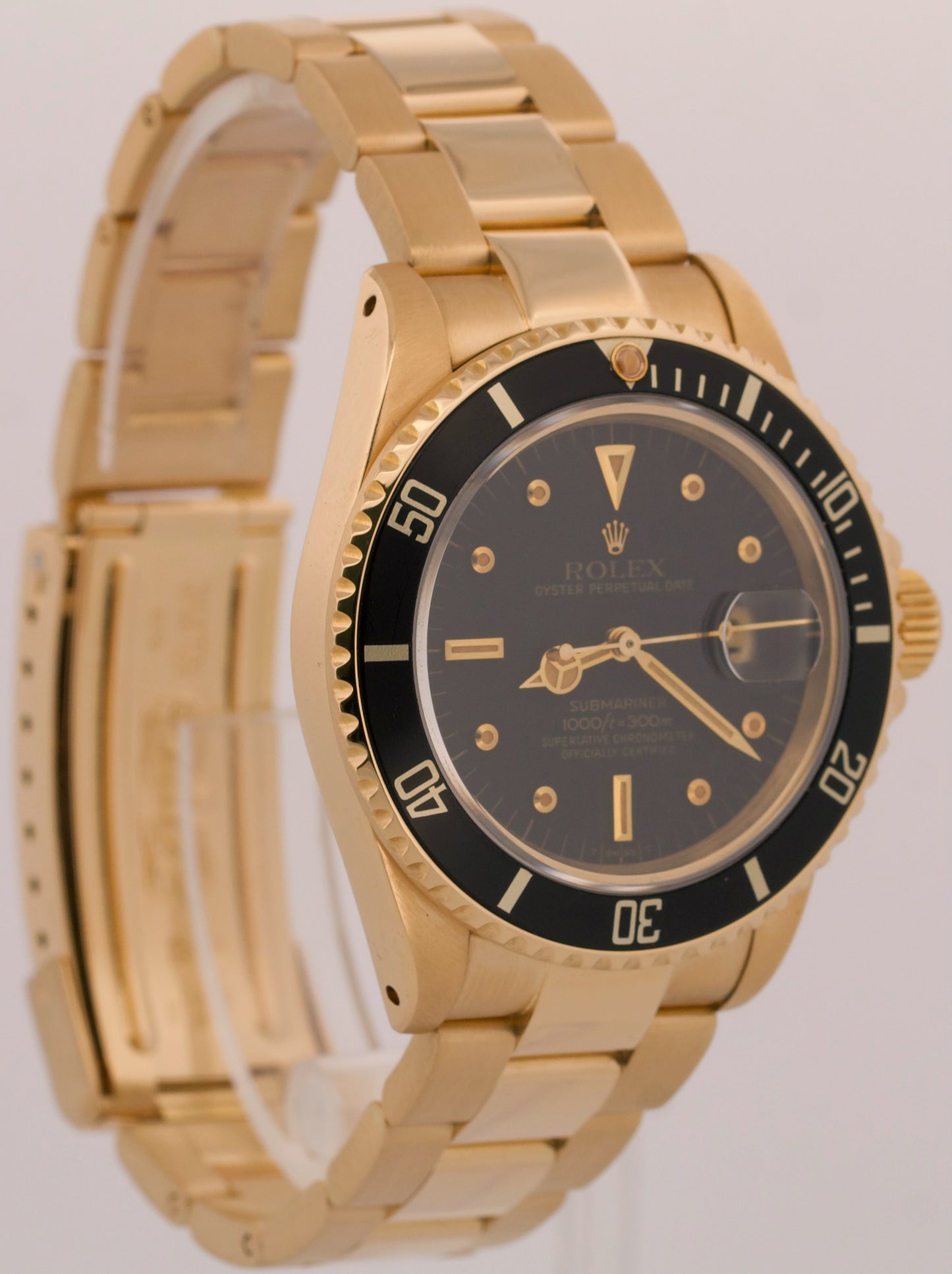 VINTAGE 1980 Rolex Submariner Date BLACK 18K Yellow Gold 40mm Oyster 16808 Watch