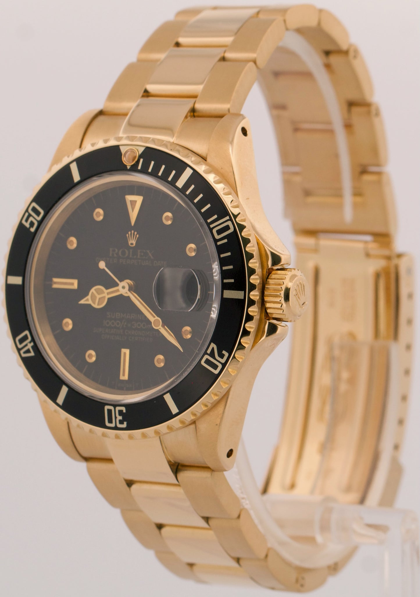 VINTAGE 1980 Rolex Submariner Date BLACK 18K Yellow Gold 40mm Oyster 16808 Watch