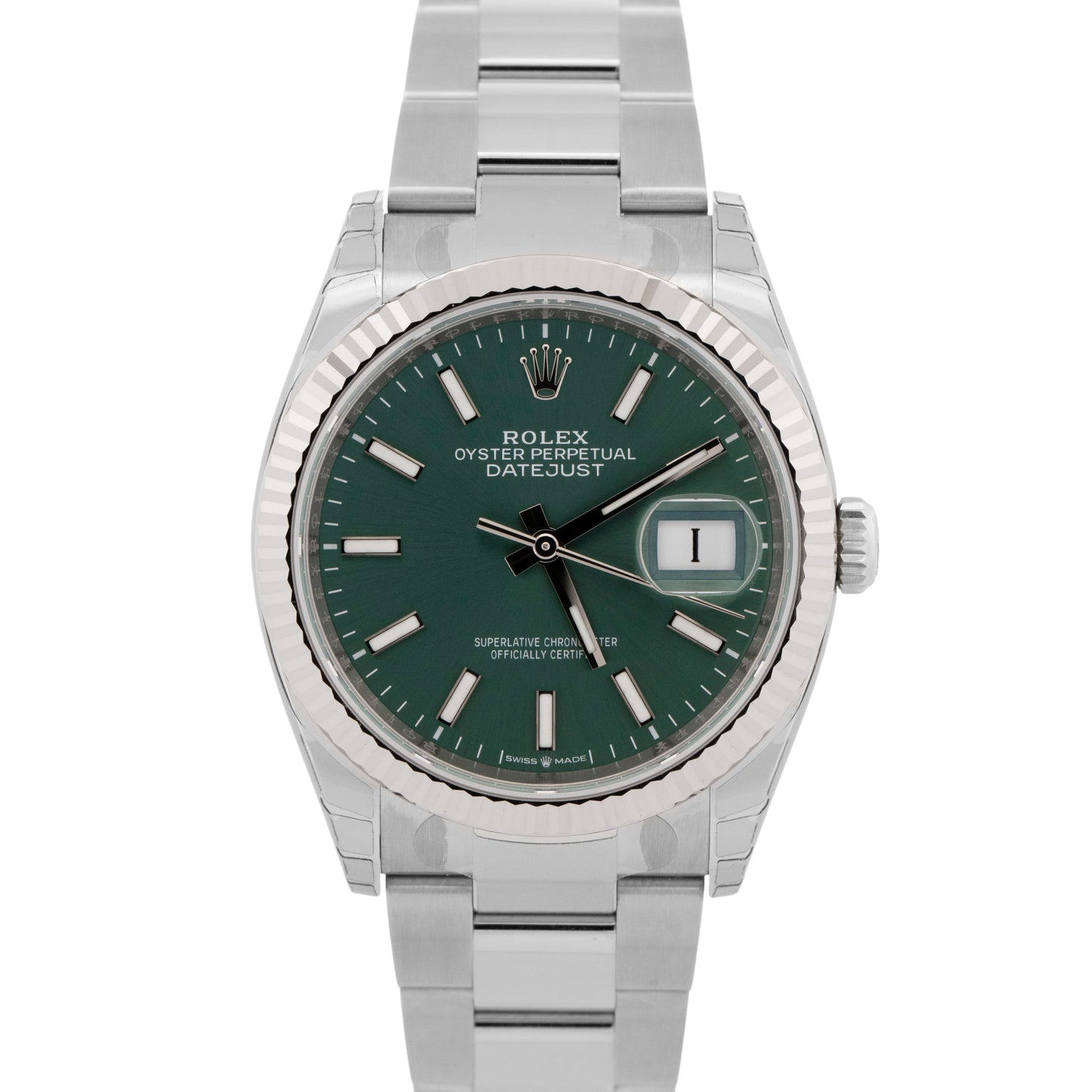 NEW 2026 STICKERED PAPERS Rolex DateJust 36 MINT GREEN Steel Watch 126234 BOX