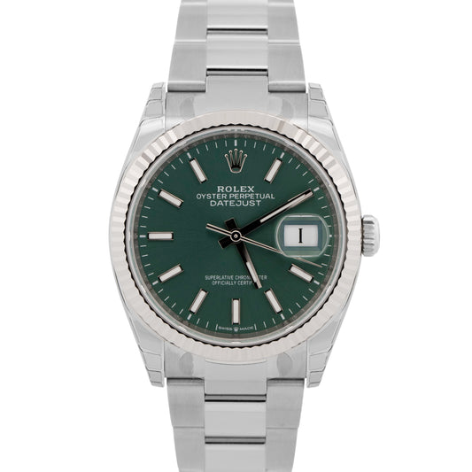NEW 2026 STICKERED PAPERS Rolex DateJust 36 MINT GREEN Steel Watch 126234 BOX