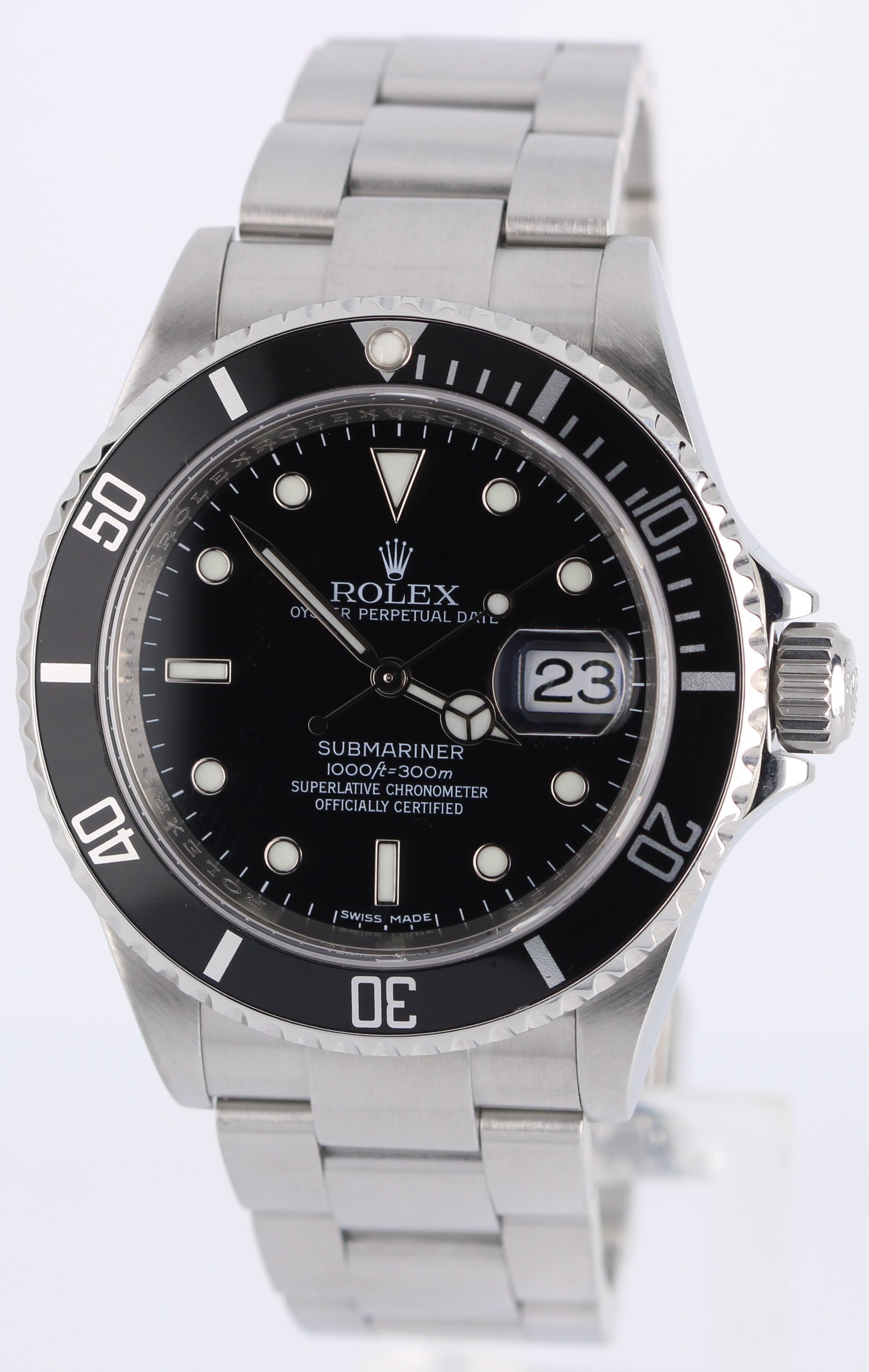 Rolex Submariner Date PAPERS Steel NO-HOLES REHAUT Black 40mm 16610 Watch BOX