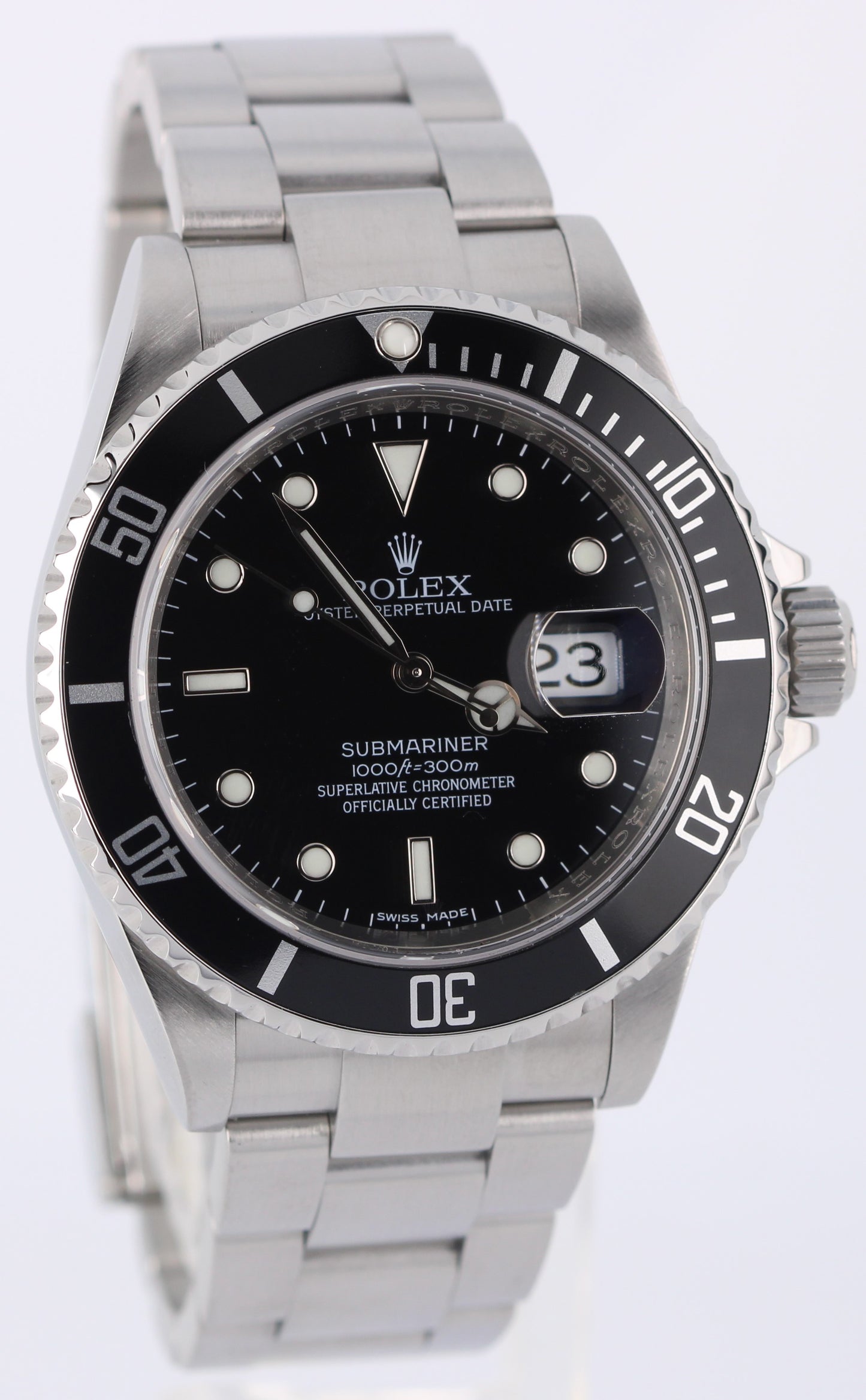 Rolex Submariner Date PAPERS Steel NO-HOLES REHAUT Black 40mm 16610 Watch BOX