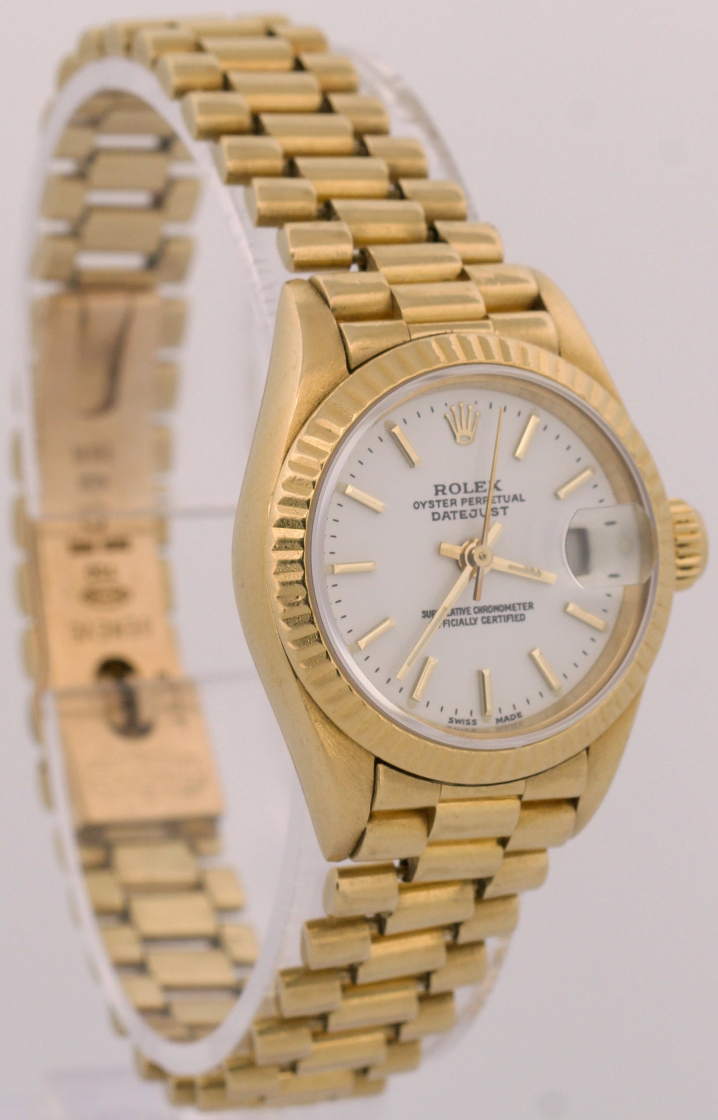 VINTAGE 1987 Ladies Rolex DateJust President WHITE 18K Yellow Gold 26mm 69178