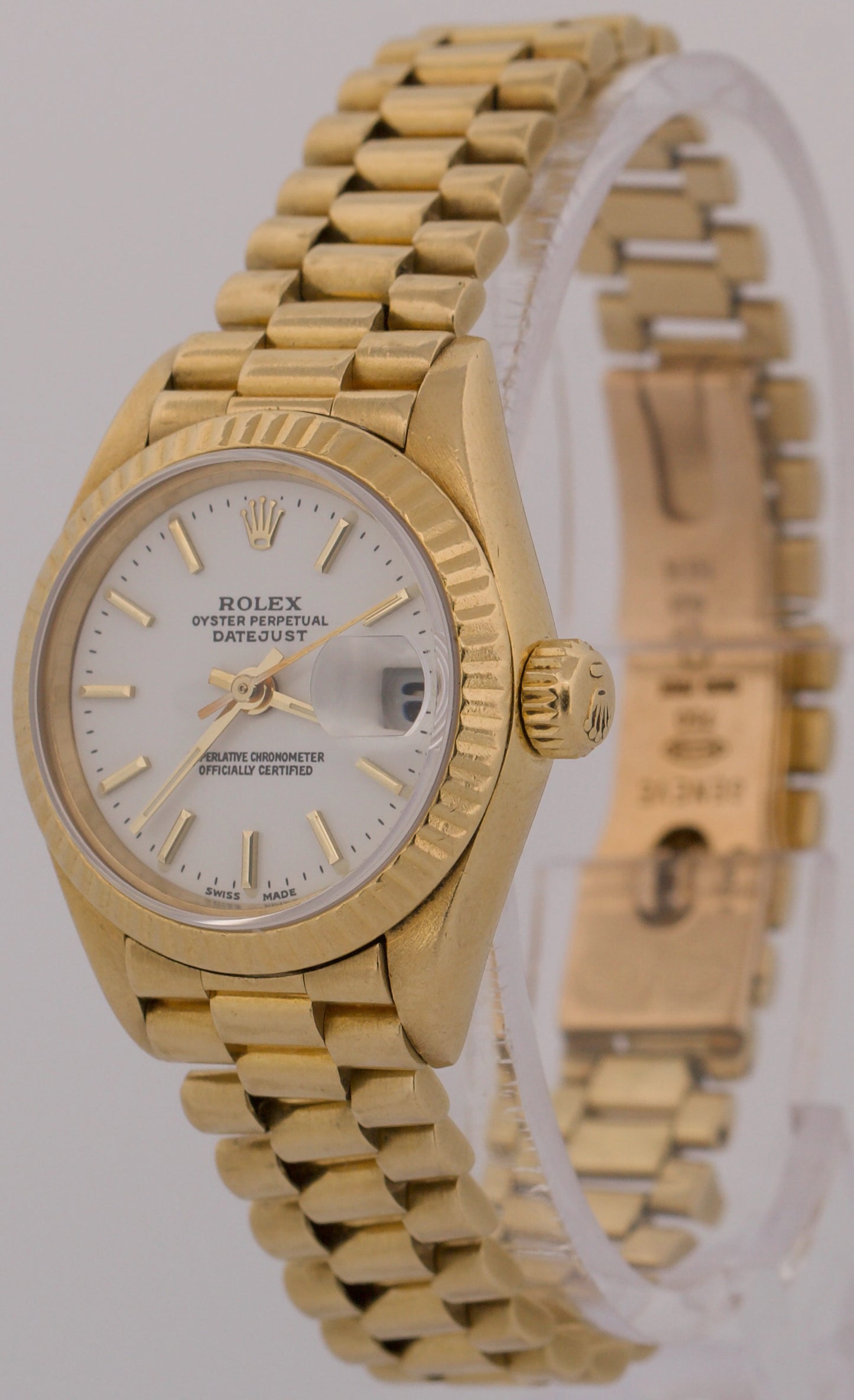 VINTAGE 1987 Ladies Rolex DateJust President WHITE 18K Yellow Gold 26mm 69178