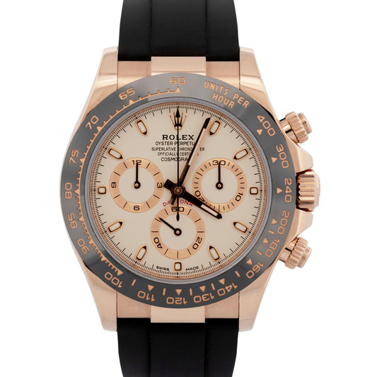Rolex Daytona Cosmograph 18k Rose Gold IVORY 40mm Oysterflex Ceramic 116515 BOX