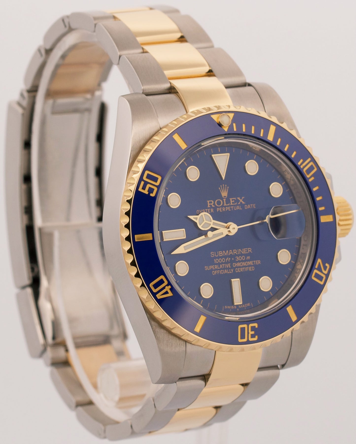 Rolex Submariner Date Ceramic BLUE 40mm 18K Yellow Gold Steel 116613 LB Watch