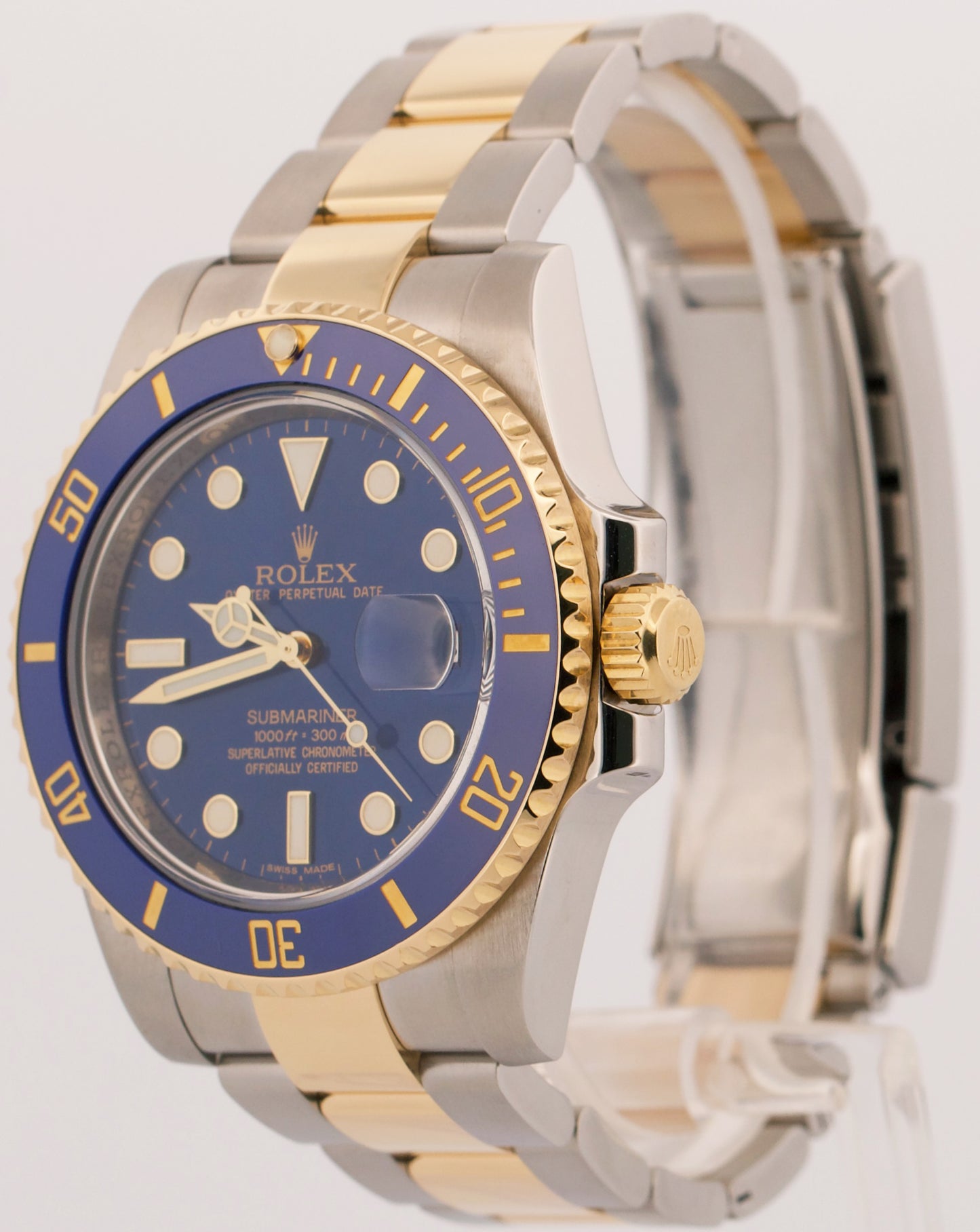Rolex Submariner Date Ceramic BLUE 40mm 18K Yellow Gold Steel 116613 LB Watch