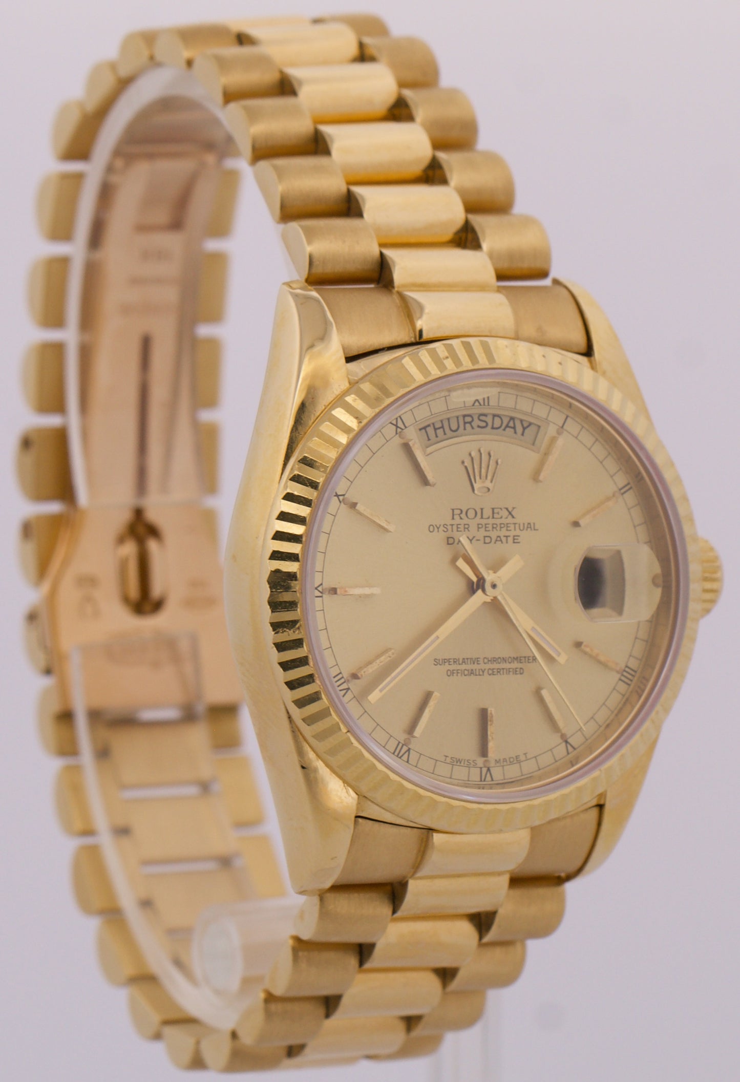 1985 Rolex Day-Date President CHAMPAGNE 36mm 18K Yellow Gold Fluted Watch 18038