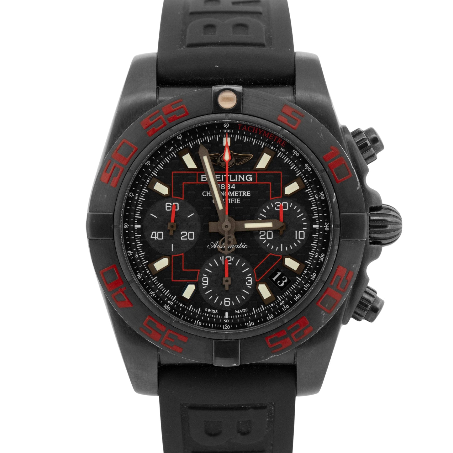 Breitling Chronomat Carbon Blacksteel PVD RED Chronograph 44mm Watch MB0141