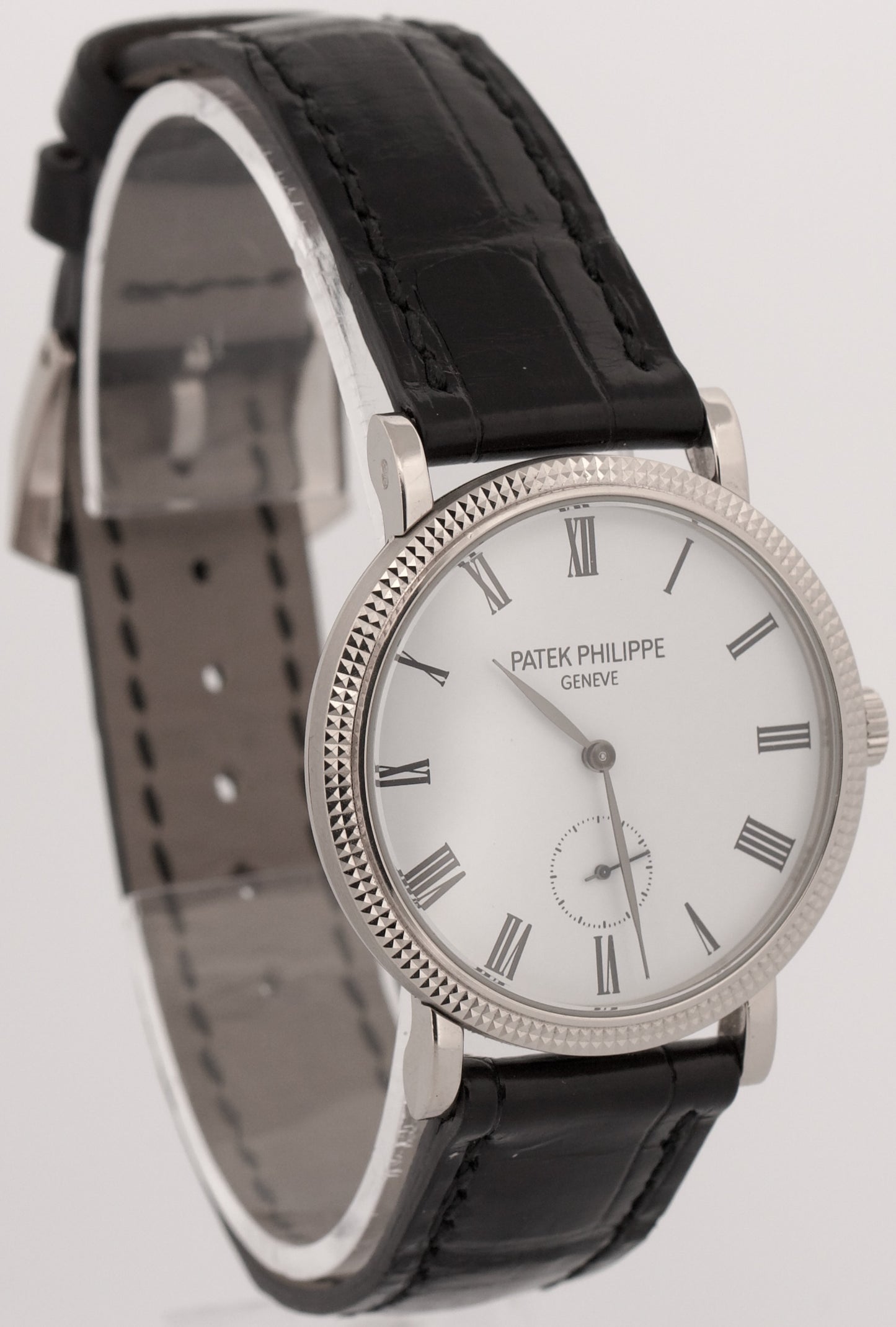 Patek Philippe Calatrava 7119G HOBNAIL Roman 18K White Gold Leather 31mm Watch