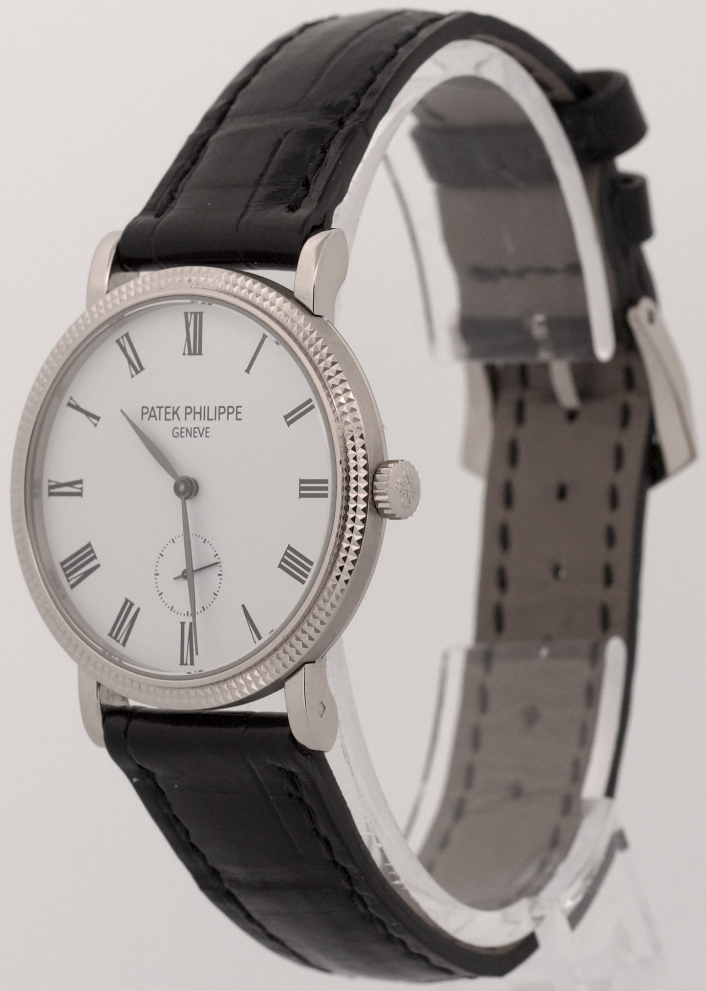 Patek Philippe Calatrava 7119G HOBNAIL Roman 18K White Gold Leather 31mm Watch