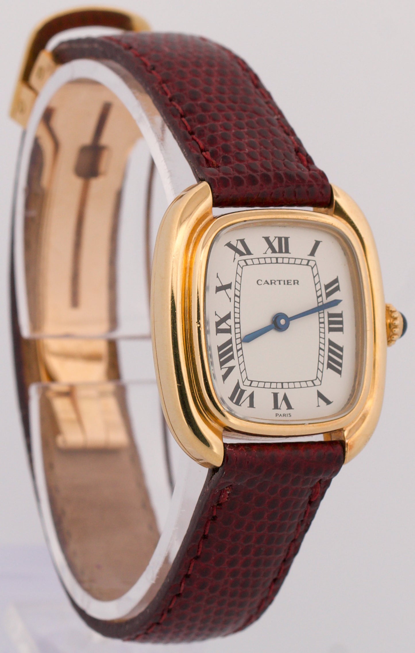 VINTAGE Ladies Cartier Gondole WHITE ROMAN 18K Yellow Gold 24mm Manual 7807 BOX