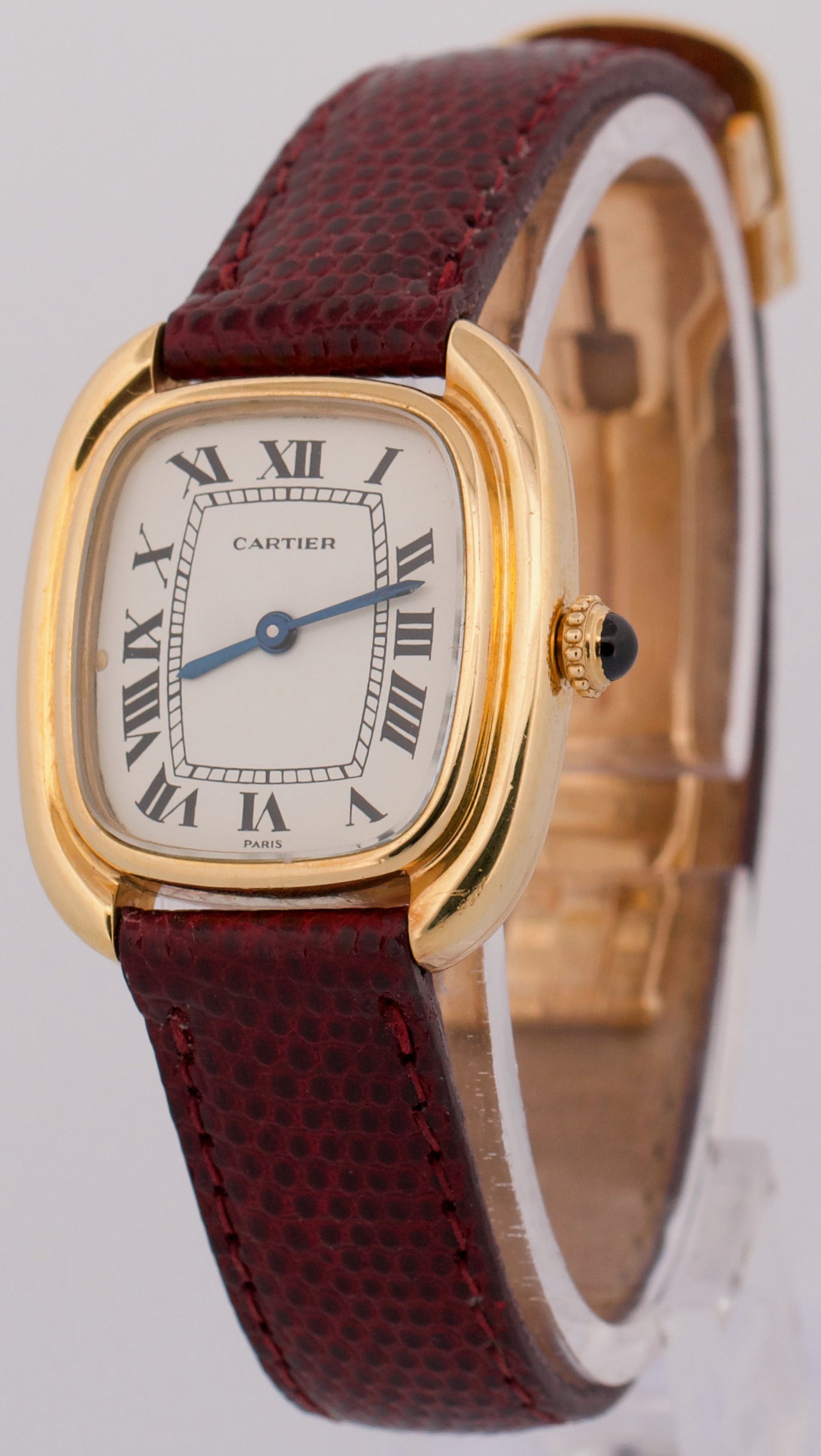 VINTAGE Ladies Cartier Gondole WHITE ROMAN 18K Yellow Gold 24mm Manual 7807 BOX