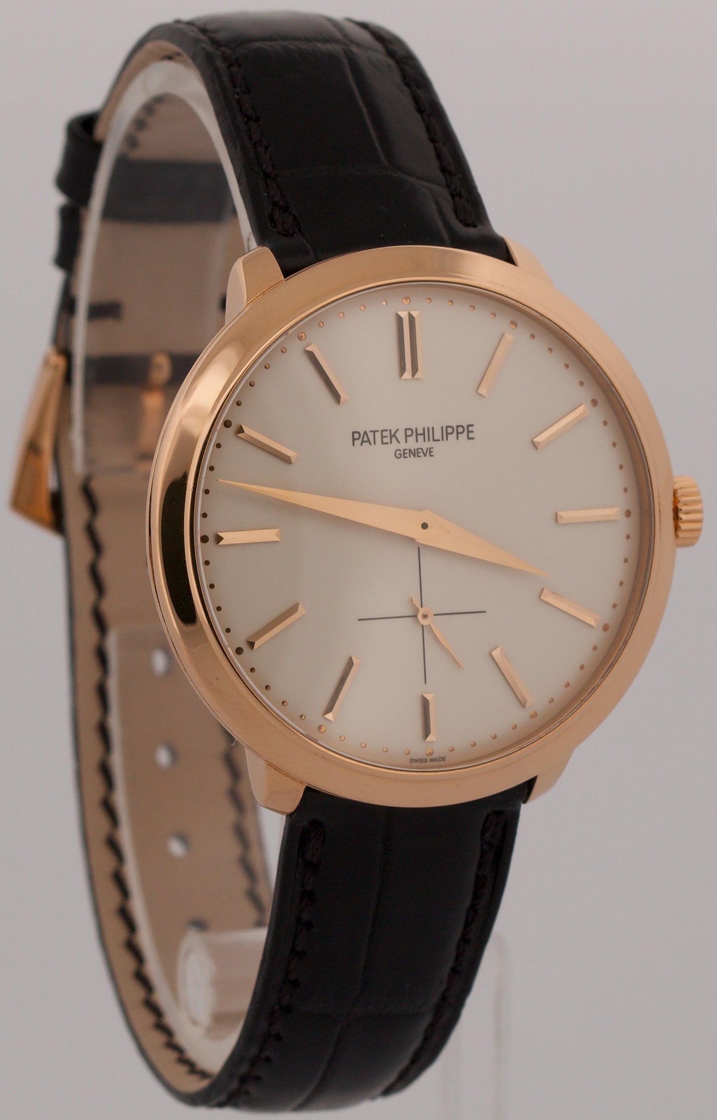 Patek Philippe Calatrava WHITE 18K Rose Gold Leather Manual 38mm 5123R Watch