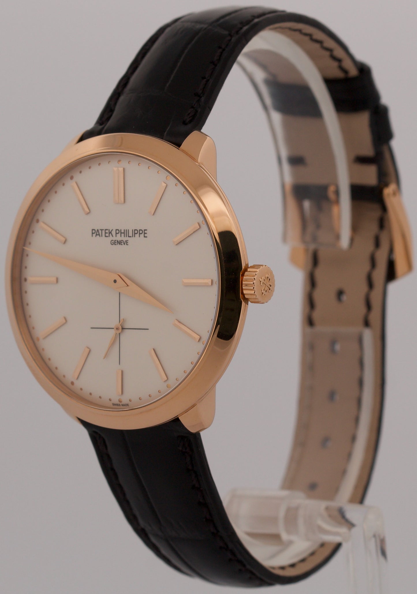 Patek Philippe Calatrava WHITE 18K Rose Gold Leather Manual 38mm 5123R Watch