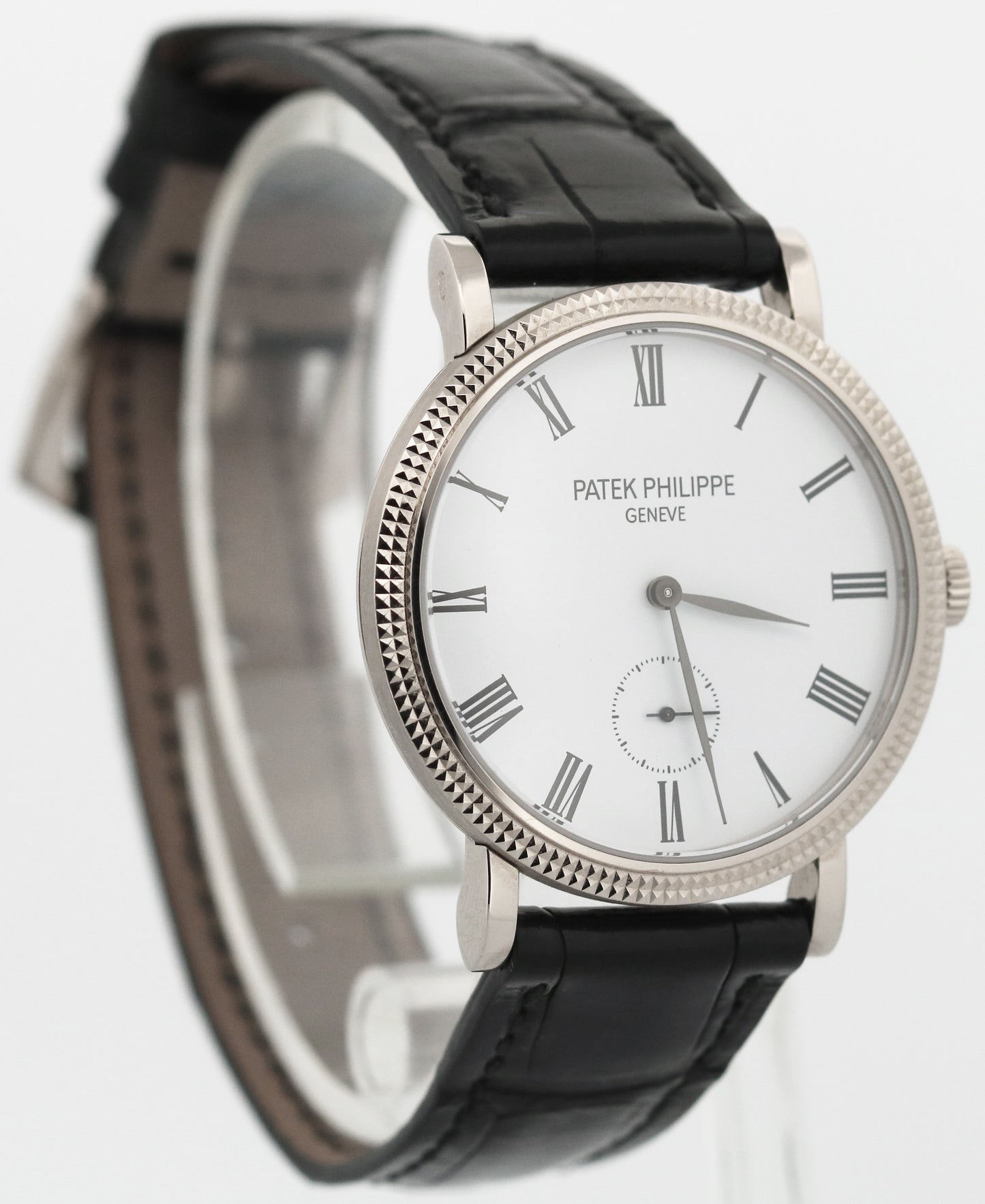 Patek Philippe Calatrava HOBNAIL Roman 18K White Gold Leather 31mm Watch 7119G