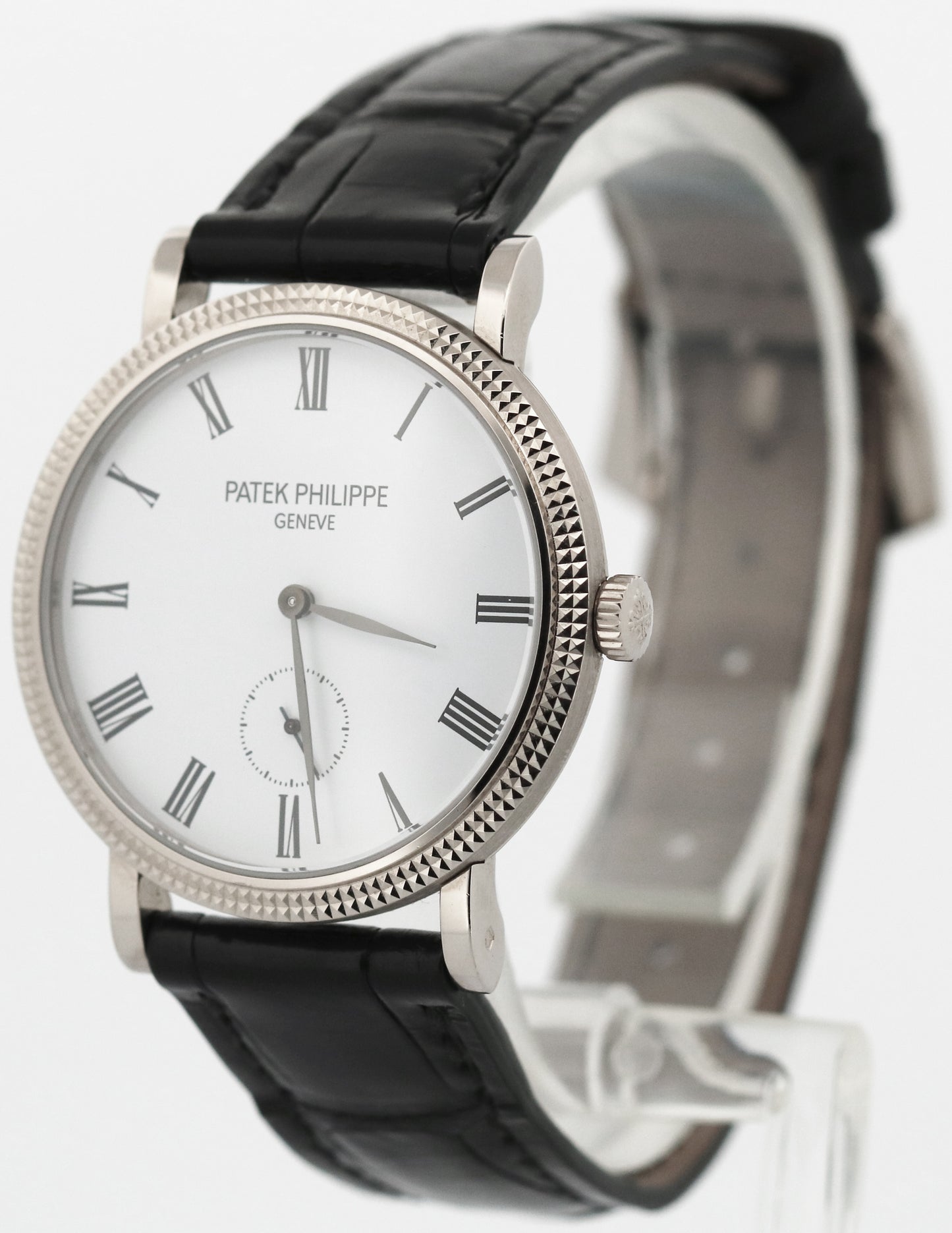 Patek Philippe Calatrava HOBNAIL Roman 18K White Gold Leather 31mm Watch 7119G