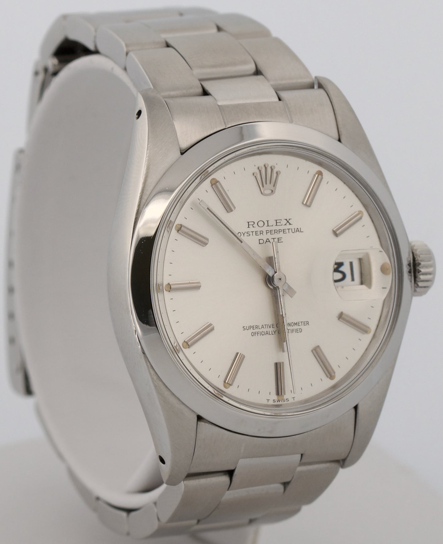VINTAGE 1975 Rolex Oyster Perpetual Date SILVER Stainless Steel Oyster 34mm 1500