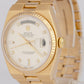 Rolex OysterQuartz Day-Date Silver Diamond Dial 36mm 18K Yellow Gold Watch 19018