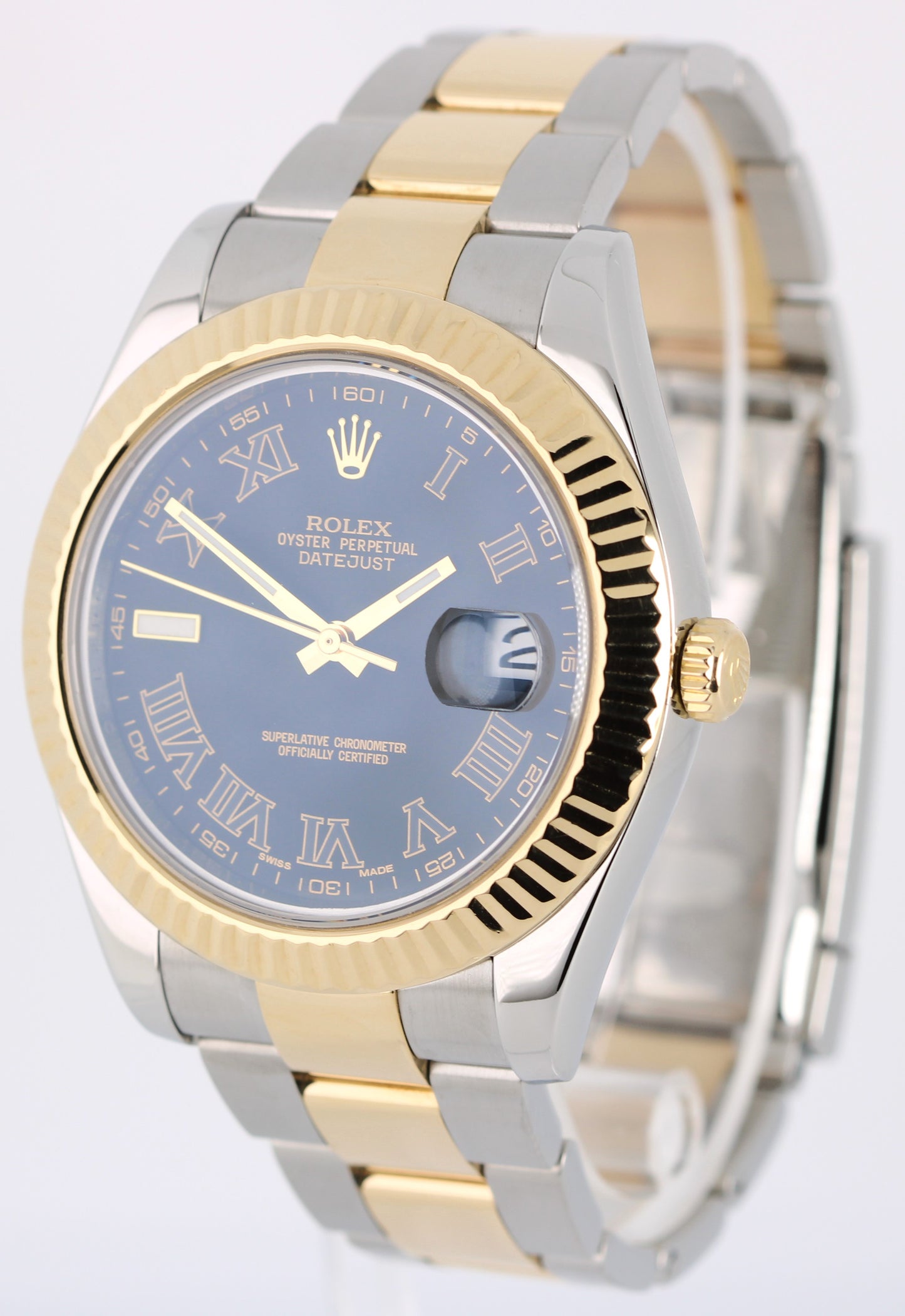 Rolex DateJust II Two-Tone 18k Gold Matte Black Roman Numeral 41mm 116333 Watch