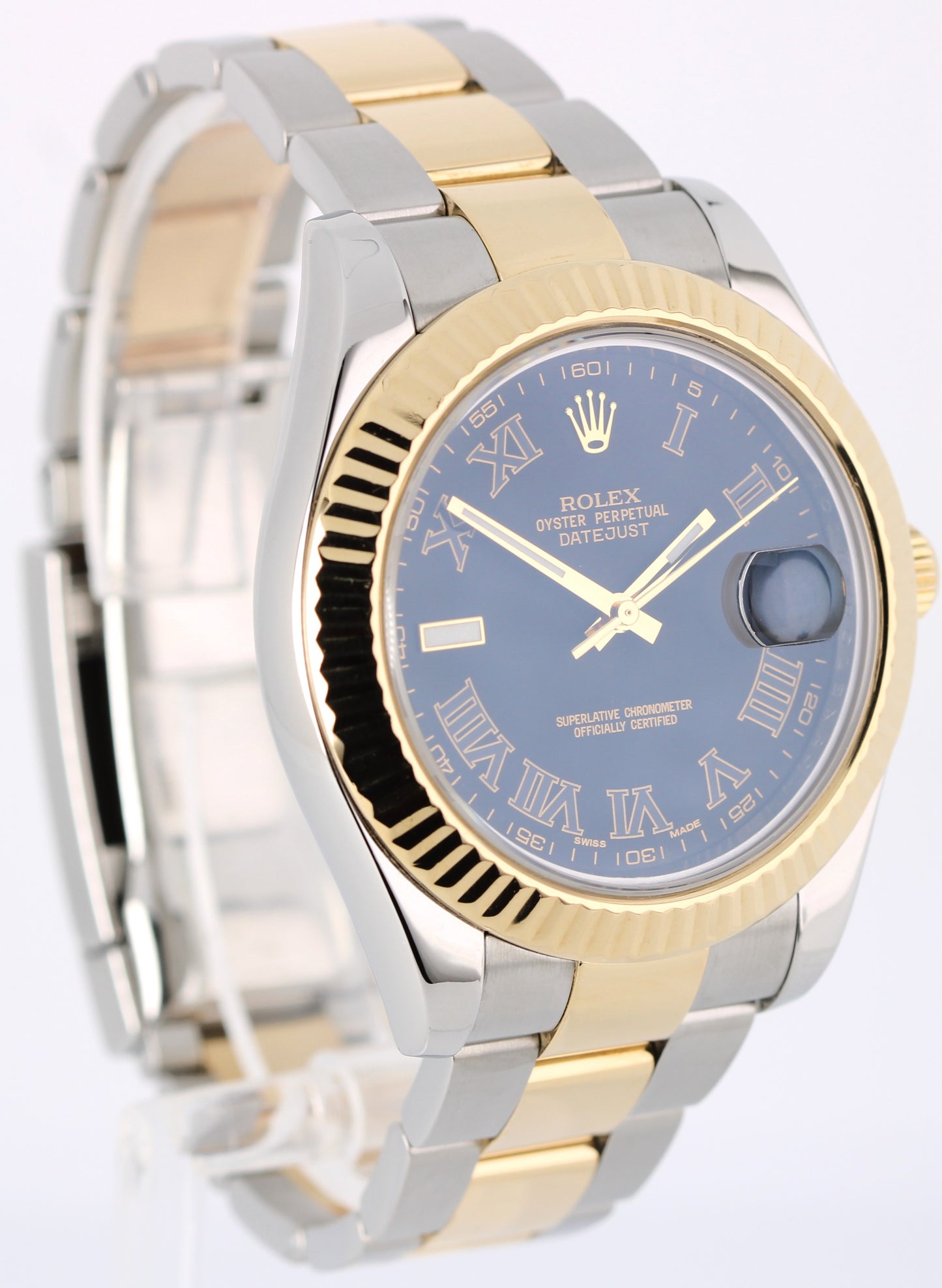 Rolex DateJust II Two-Tone 18k Gold Matte Black Roman Numeral 41mm 116333 Watch