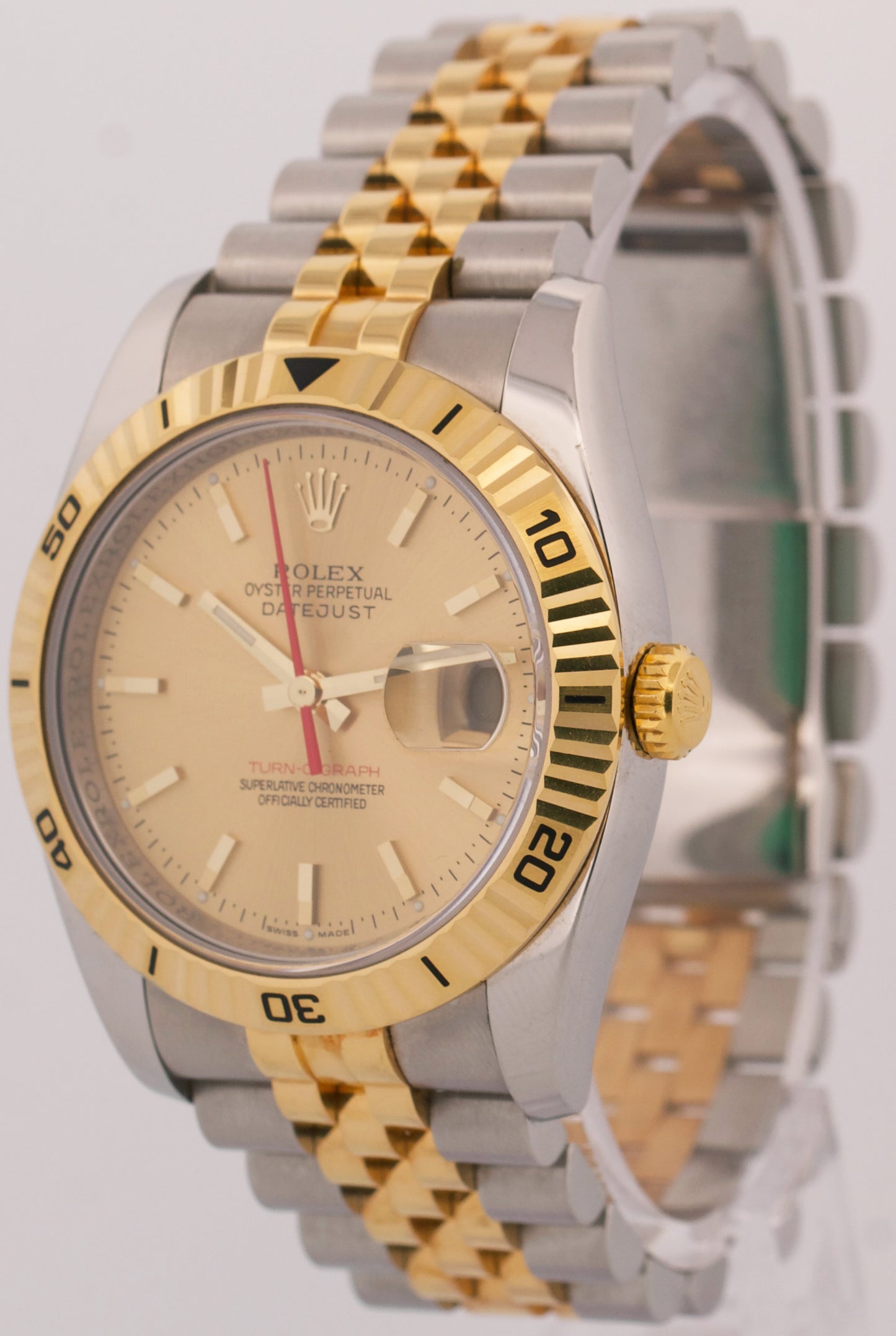 UNPOLISHED Rolex DateJust Turn-O-Graph 36mm CHAMPAGNE 18K Gold Steel 116263