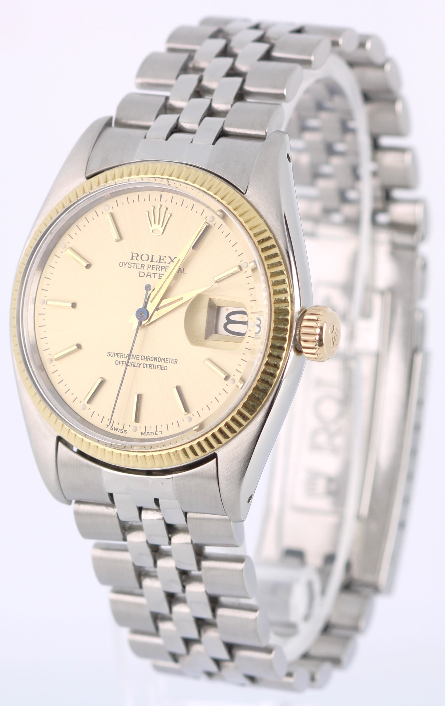VINTAGE Rolex Oyster Perpetual DATE Steel Gold Fluted Champagne 34mm 1505 Watch