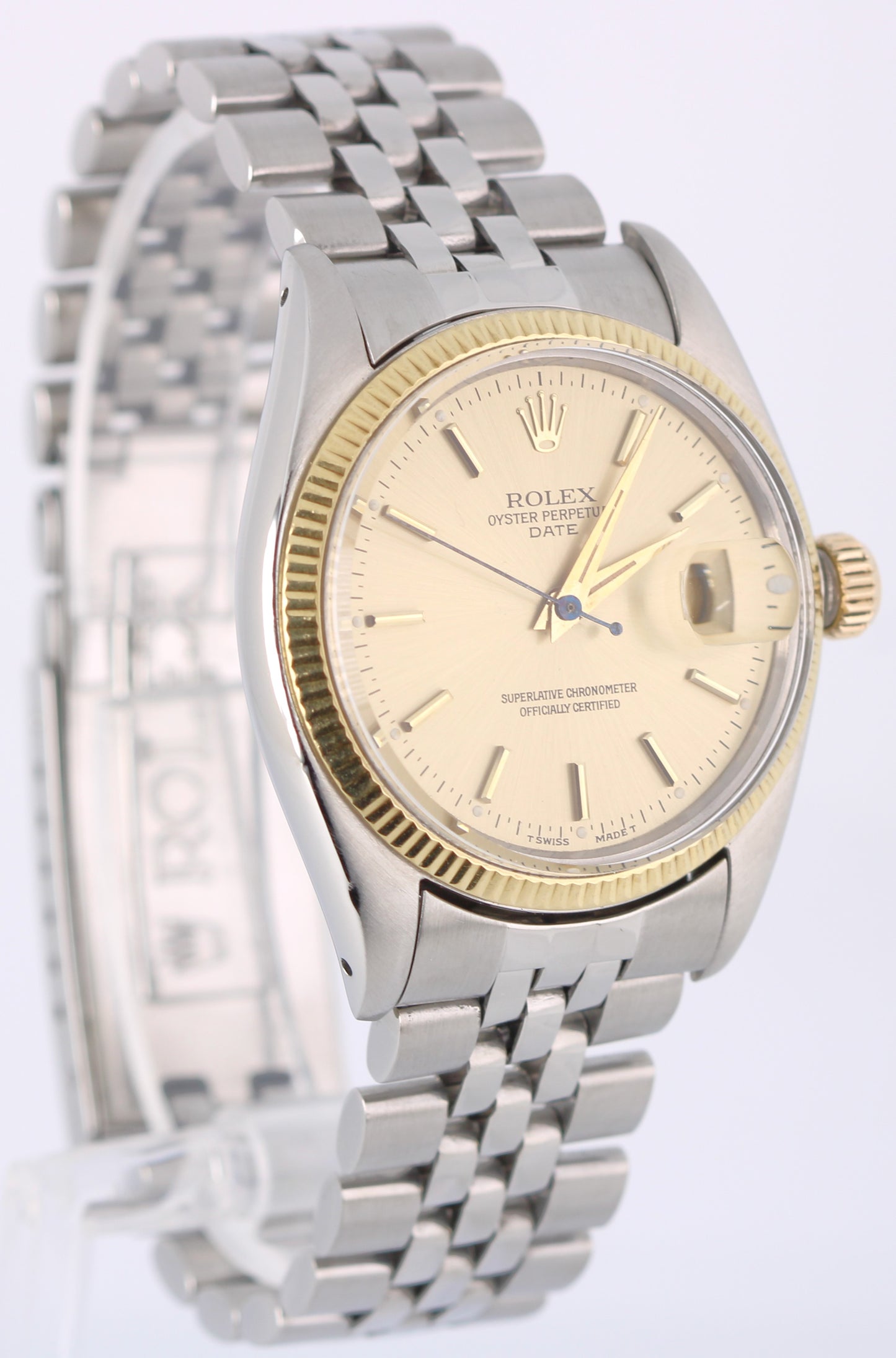 VINTAGE Rolex Oyster Perpetual DATE Steel Gold Fluted Champagne 34mm 1505 Watch