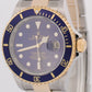 MINT PAPERS Rolex Submariner 40mm BLUE 18K Steel No-Holes GOLD BUCKLE 16613 BOX