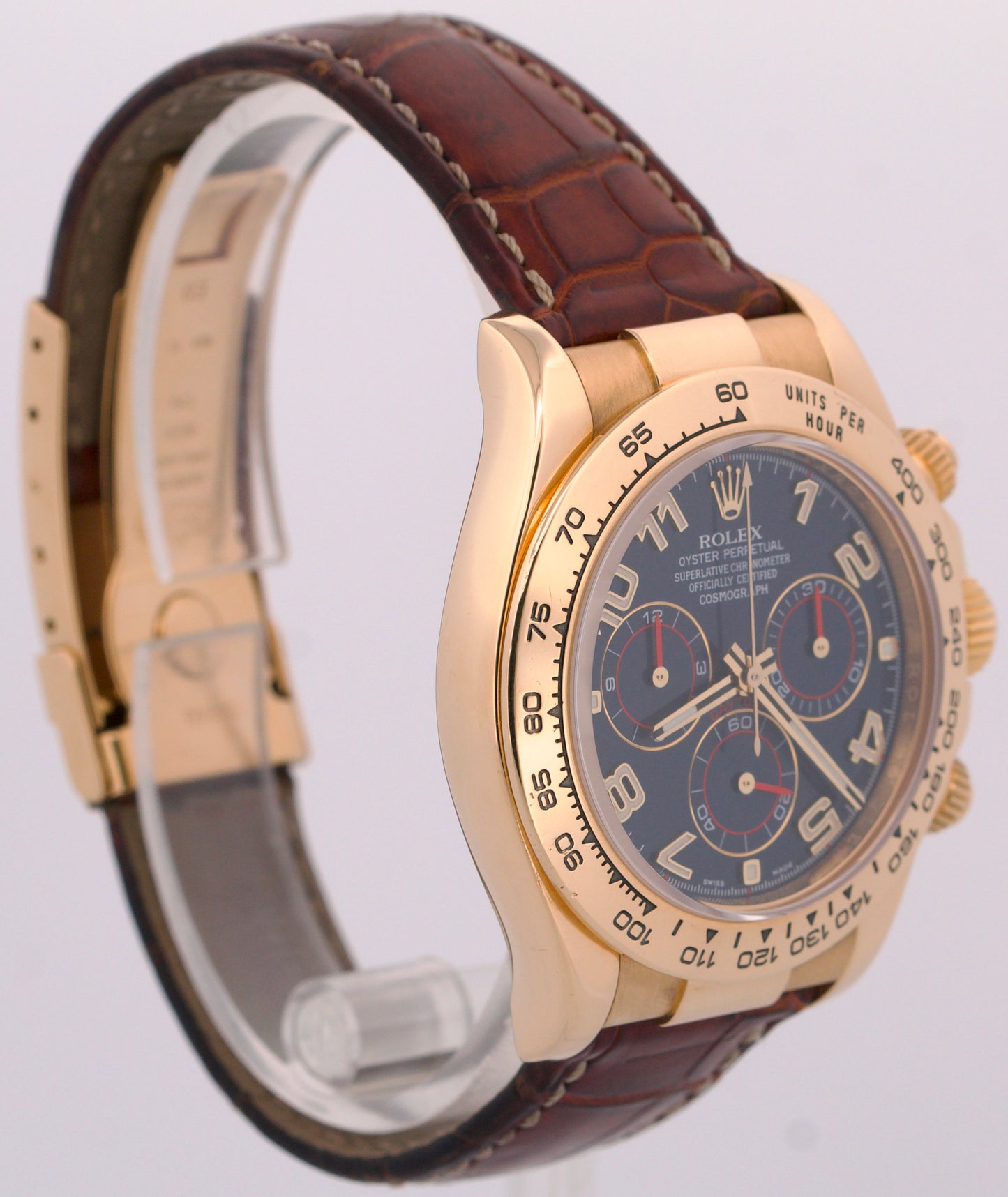 Rolex Daytona Cosmograph BLUE RACING Arabic 18K Yellow Gold Leather 116518 Watch