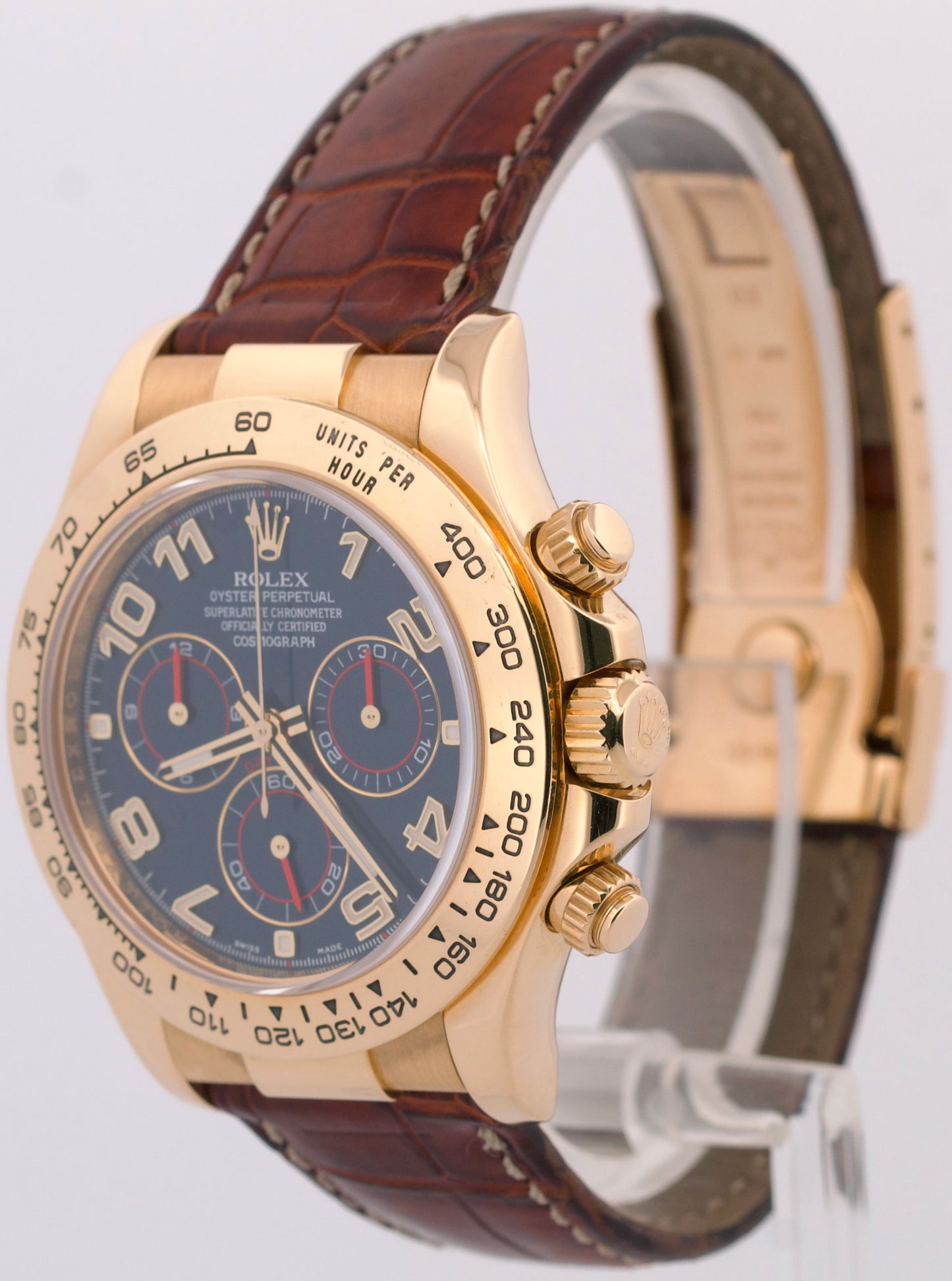 Rolex Daytona Cosmograph BLUE RACING Arabic 18K Yellow Gold Leather 116518 Watch