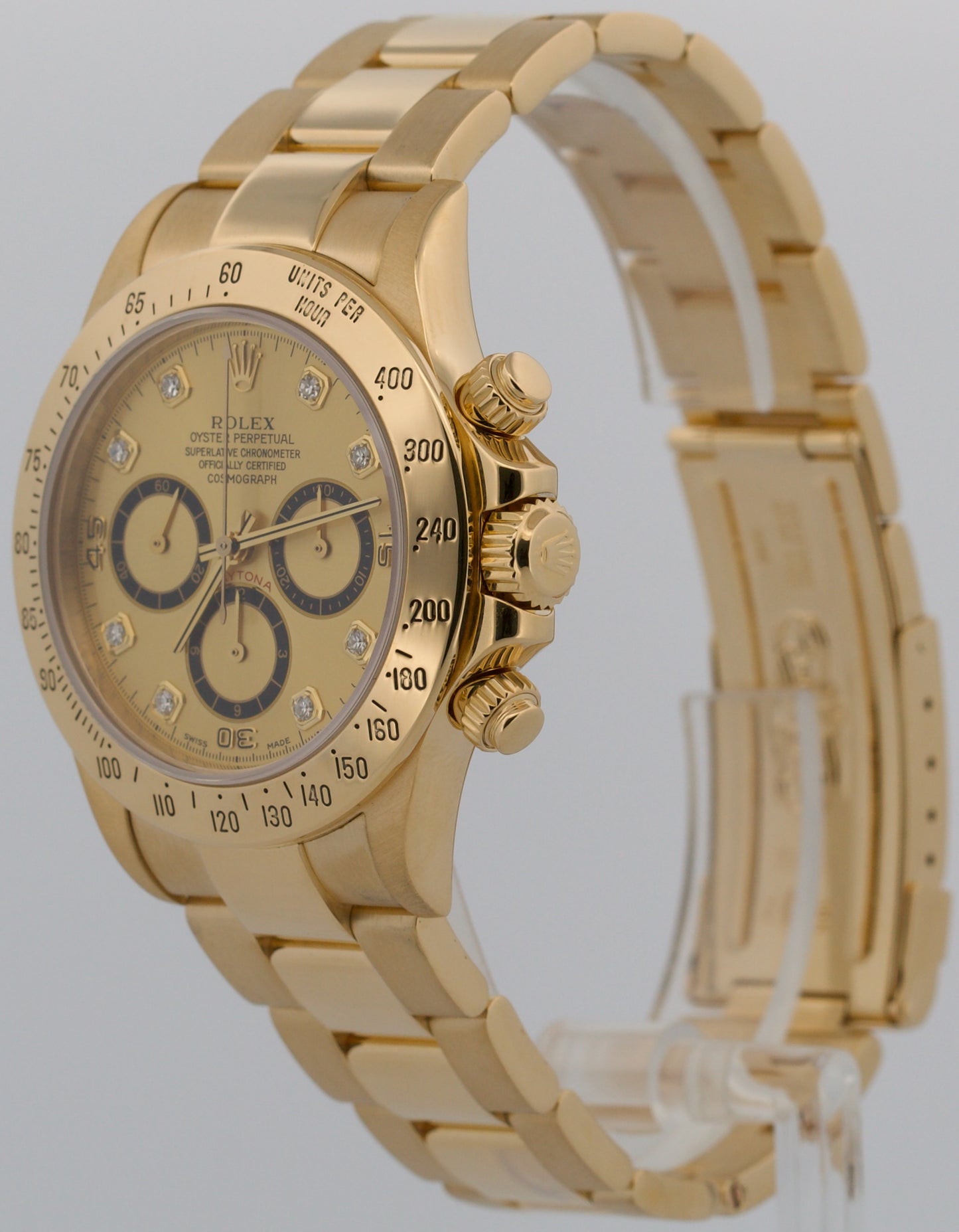2000 PAPERS Rolex Daytona Cosmograph CHAMPAGNE SERTI DIAMOND 18K 40mm 16528 BOX