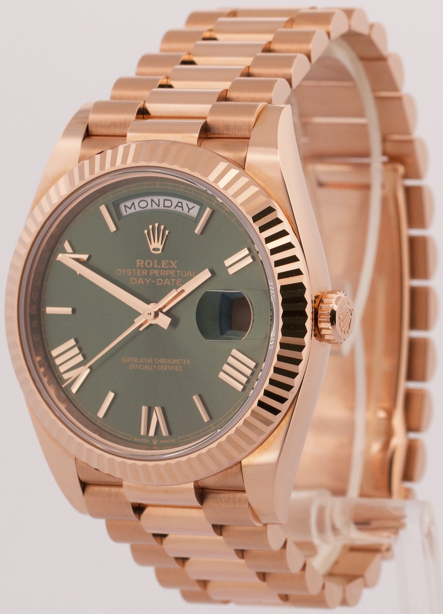 2025 PAPERS Rolex Day-Date President 40mm OLIVE GREEN 18K Rose Gold 228235 BOX