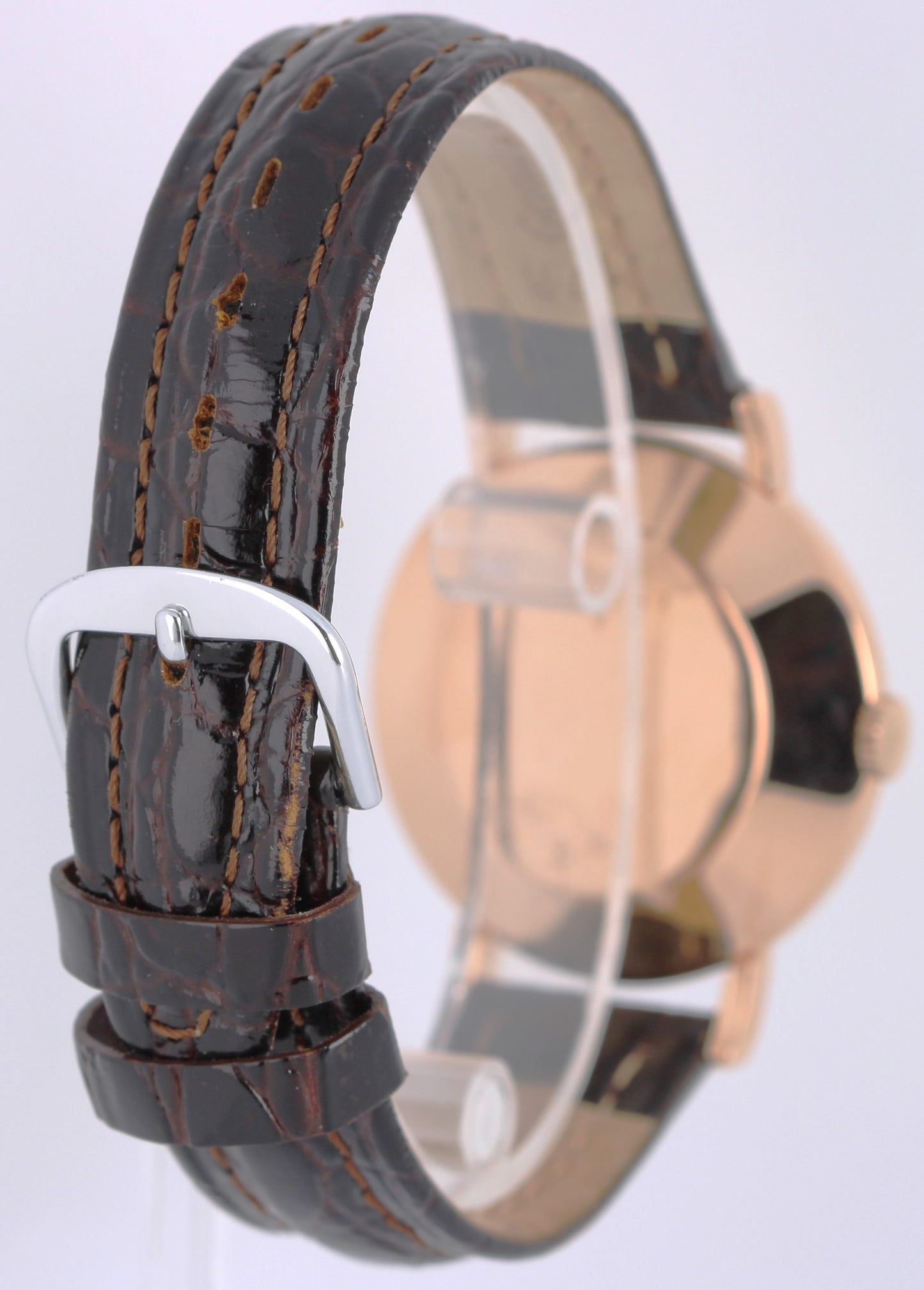 VINTAGE Jaeger-LeCoultre Time-Only PAPERS 18k Rose Gold Silver 36mm Watch BOX