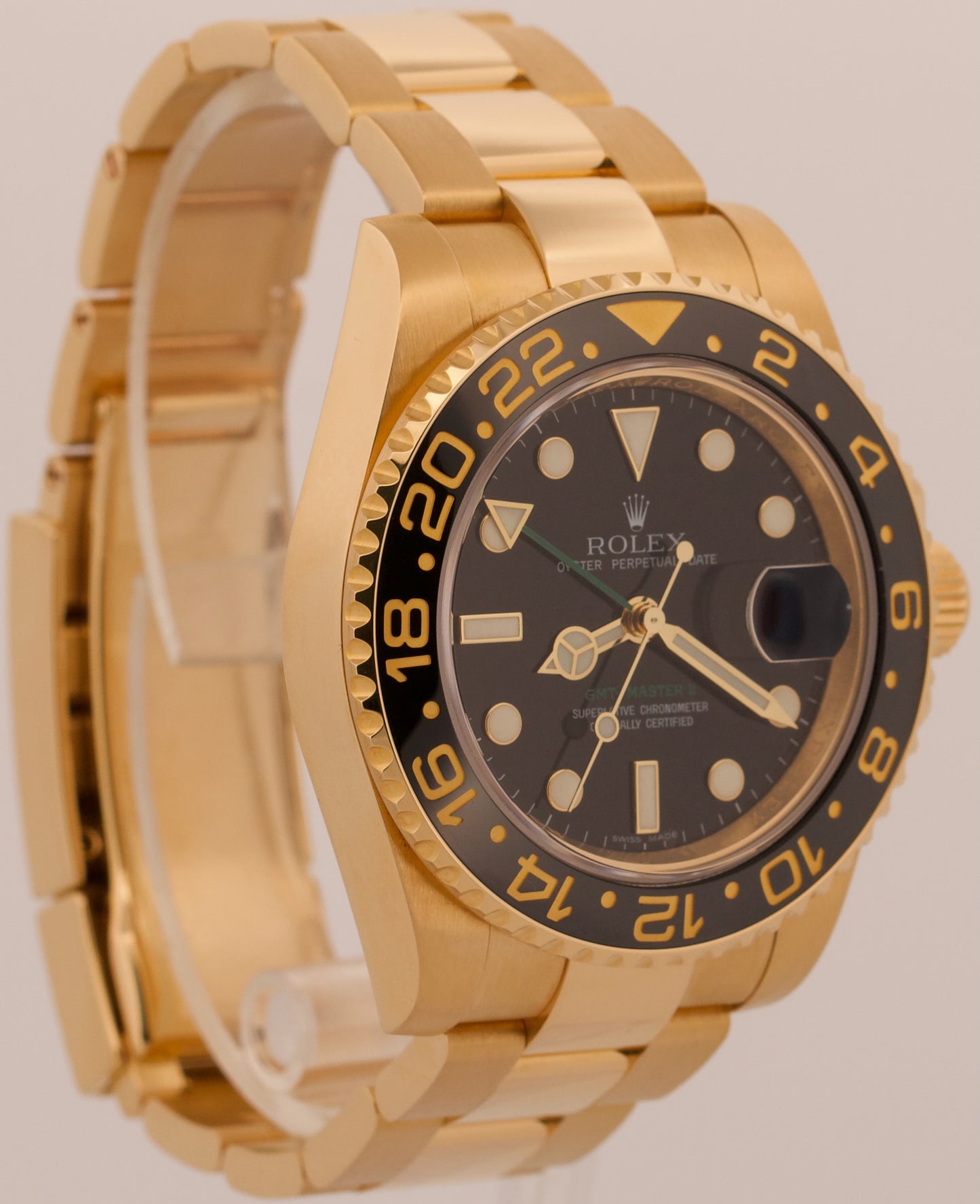 2011 PAPERS Rolex GMT-Master II BLACK Green 18K Yellow Gold 40mm 116718 BOX
