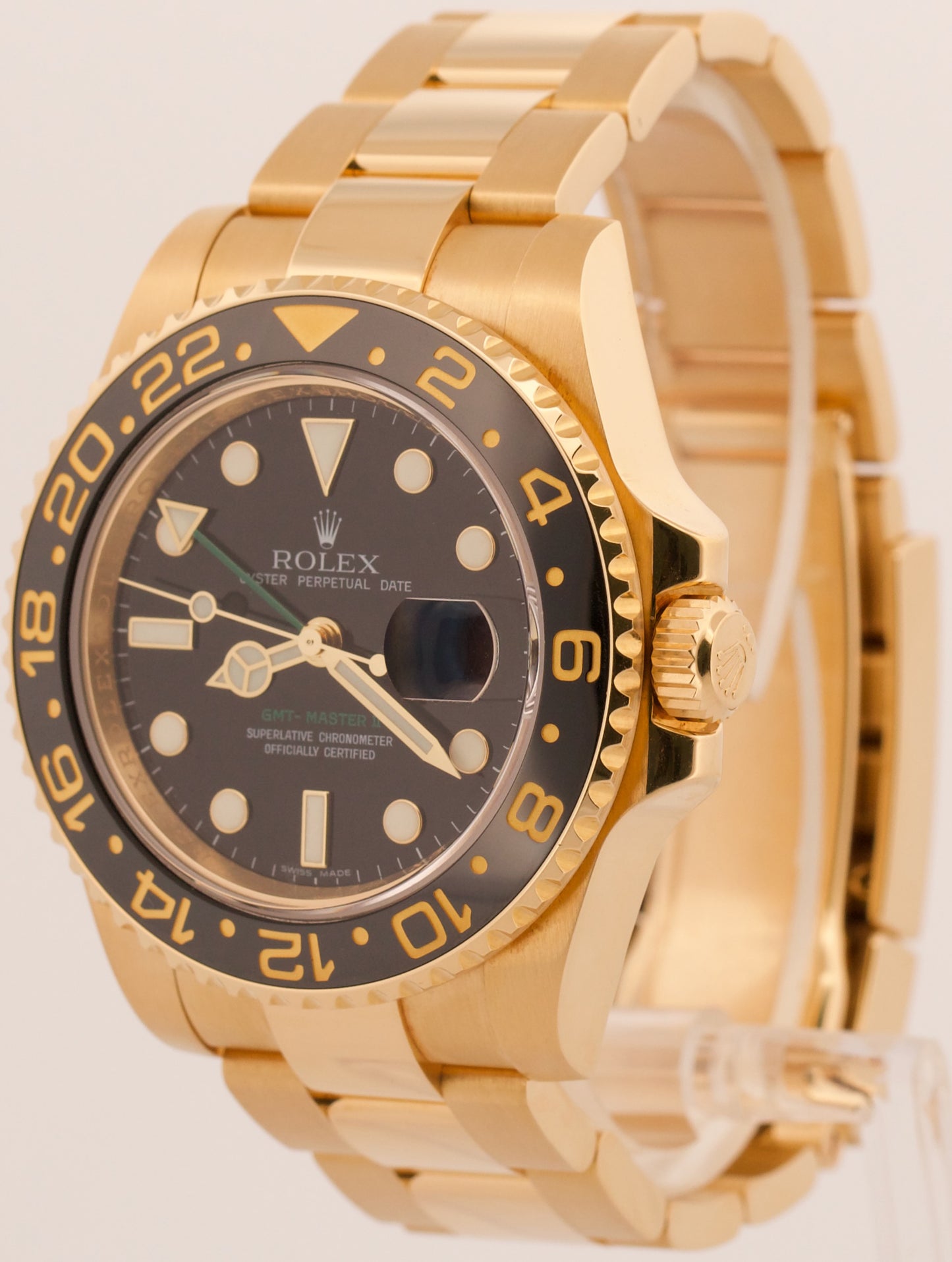 2011 PAPERS Rolex GMT-Master II BLACK Green 18K Yellow Gold 40mm 116718 BOX
