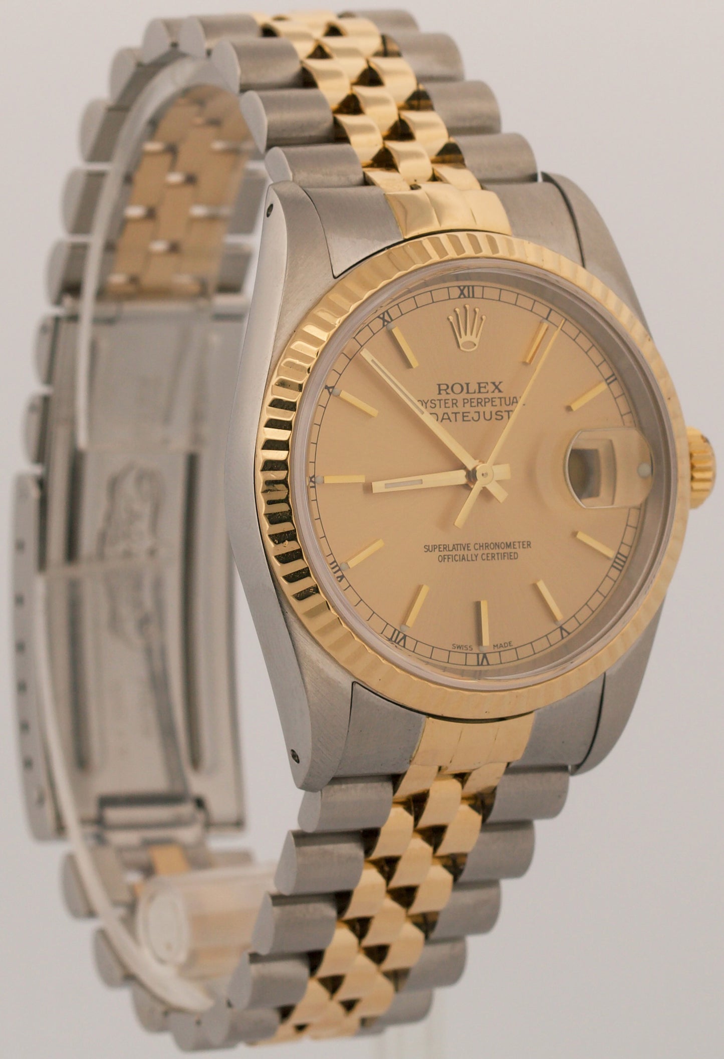 1990 PAPERS Rolex DateJust CHAMPAGNE 18K Gold Steel JUBILEE 36mm 16233 Watch BOX
