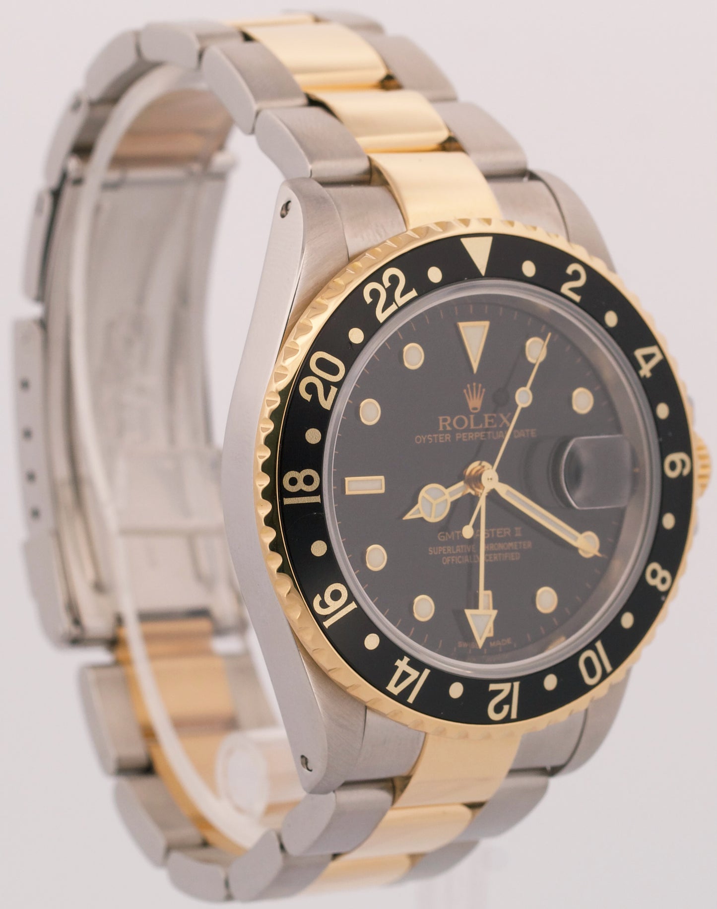2004 PAPERS Rolex GMT-Master II BLACK Two-Tone 18K Gold Steel 40mm 16713 BOX