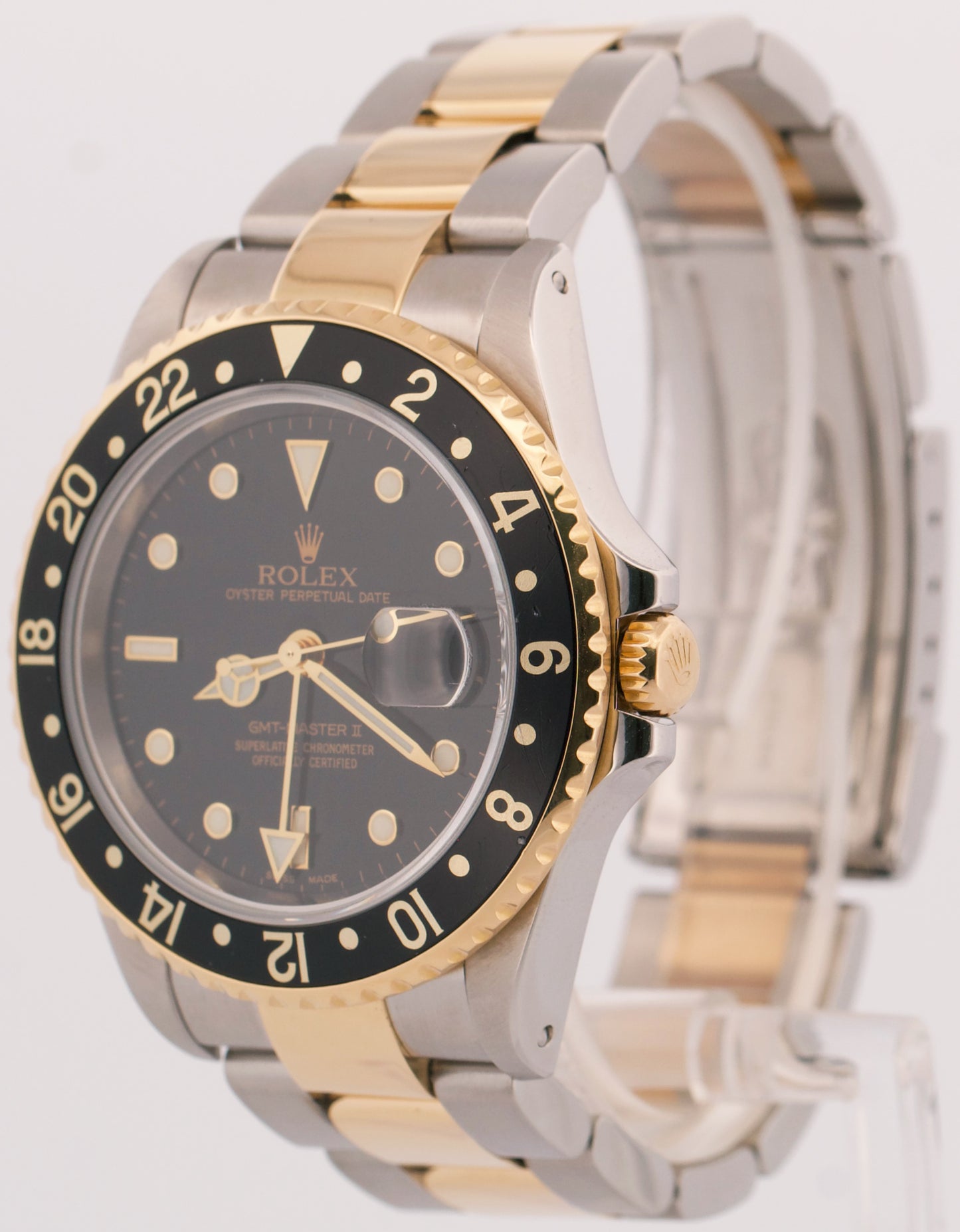 2004 PAPERS Rolex GMT-Master II BLACK Two-Tone 18K Gold Steel 40mm 16713 BOX