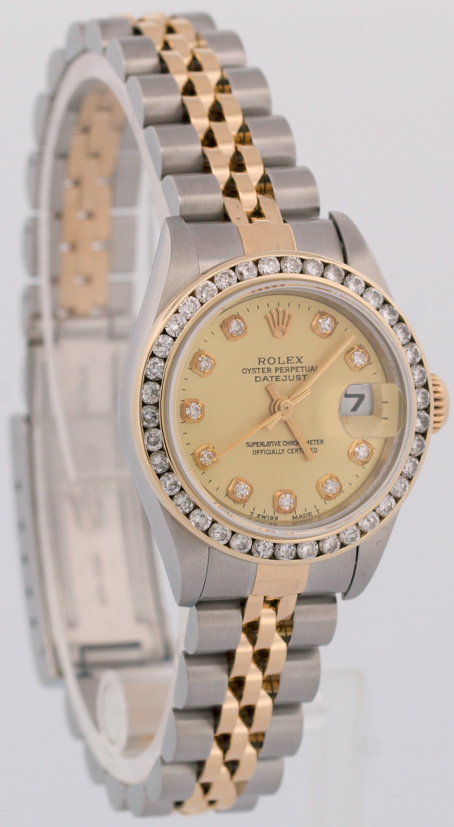 Ladies Rolex DateJust CHAMPAGNE DIAMOND 18K Gold 26mm JUBILEE Watch 79173 BOX