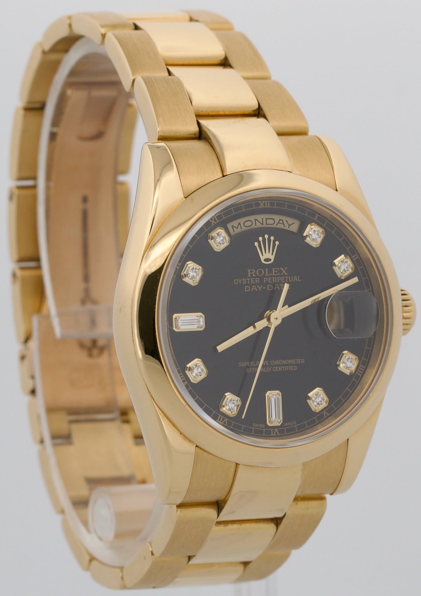 2006 PAPERS Rolex Day-Date BLACK DIAMOND 18K Gold OYSTER 36mm 118208 BOX