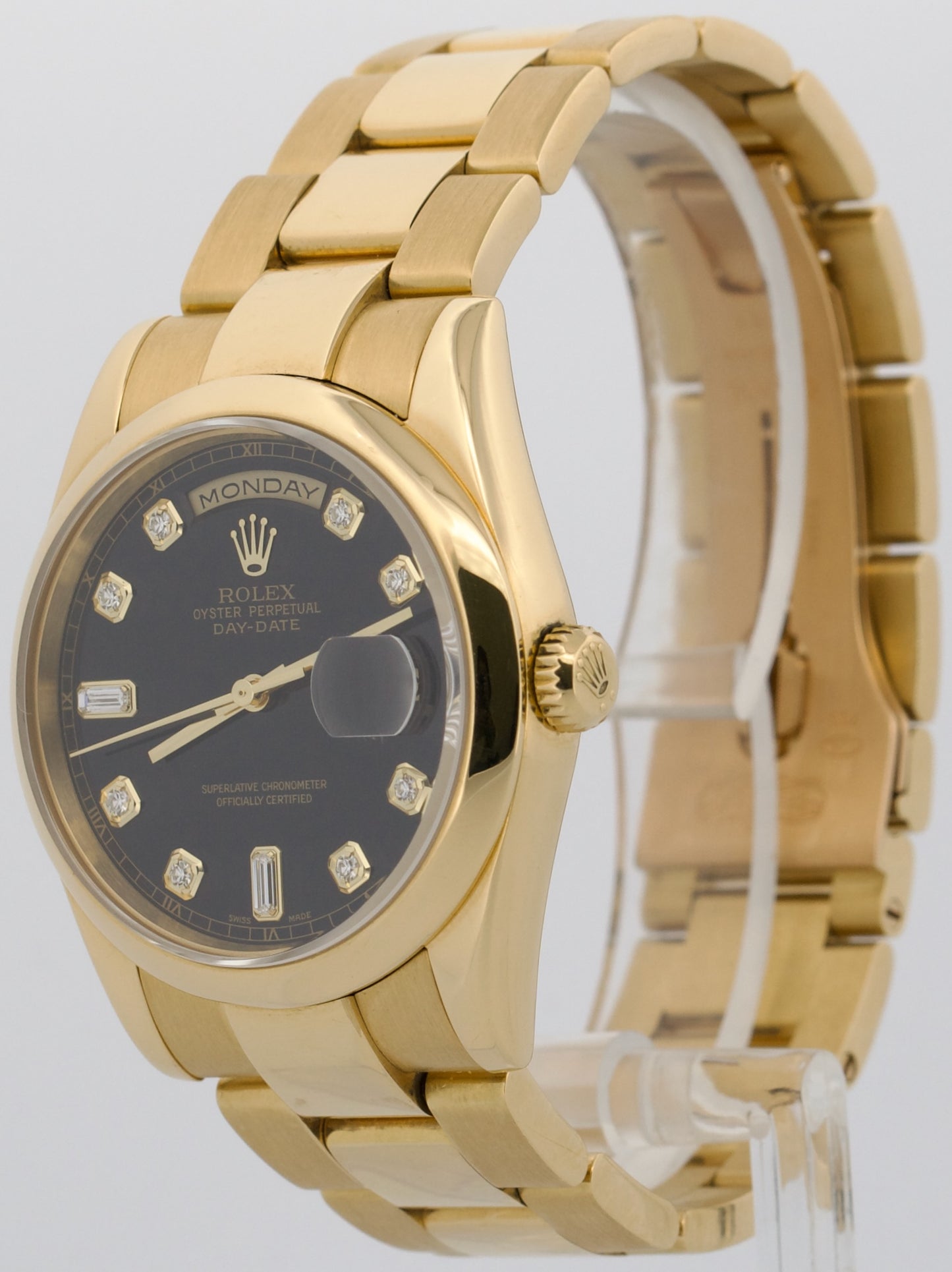 2006 PAPERS Rolex Day-Date BLACK DIAMOND 18K Gold OYSTER 36mm 118208 BOX
