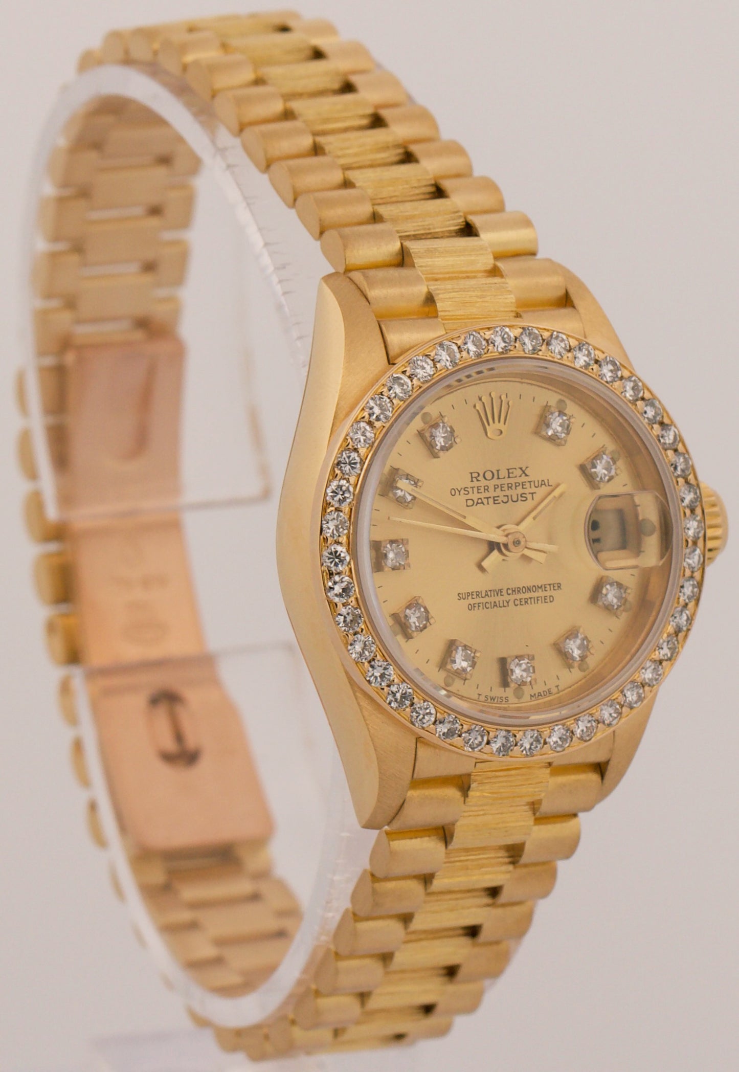 Rolex DateJust President CHAMPAGNE DIAMOND 26mm BARK 18K Yellow Gold 69278 Watch