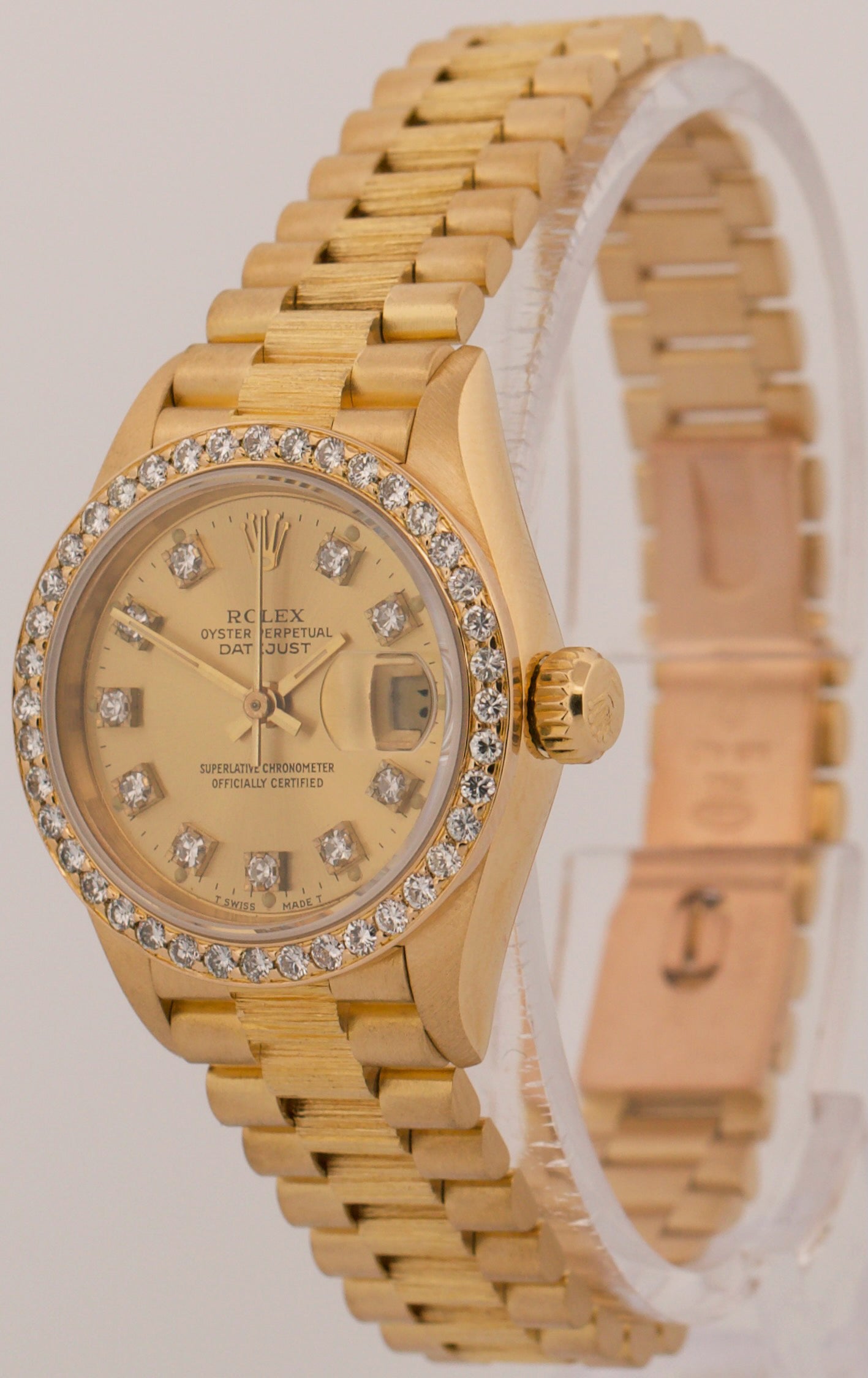 Rolex DateJust President CHAMPAGNE DIAMOND 26mm BARK 18K Yellow Gold 69278 Watch